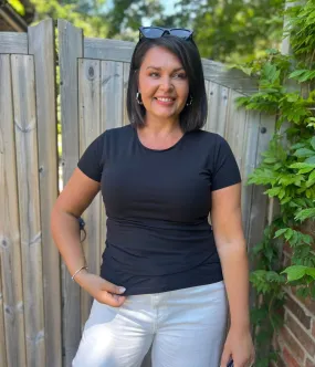 Retro Style Black Basic Crew Neck Tee