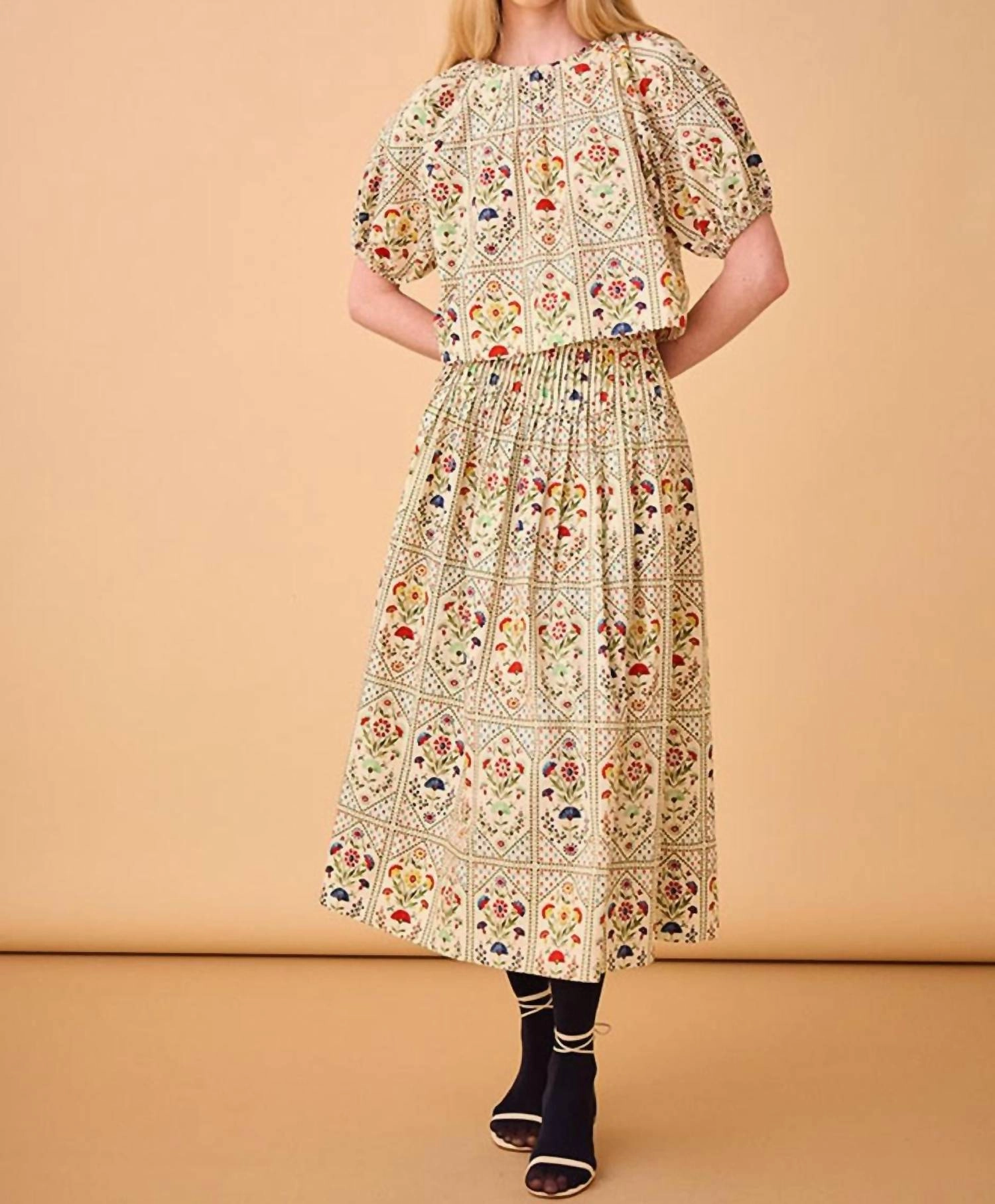 Fallon Skirt In Cream Trellis Breezy Style