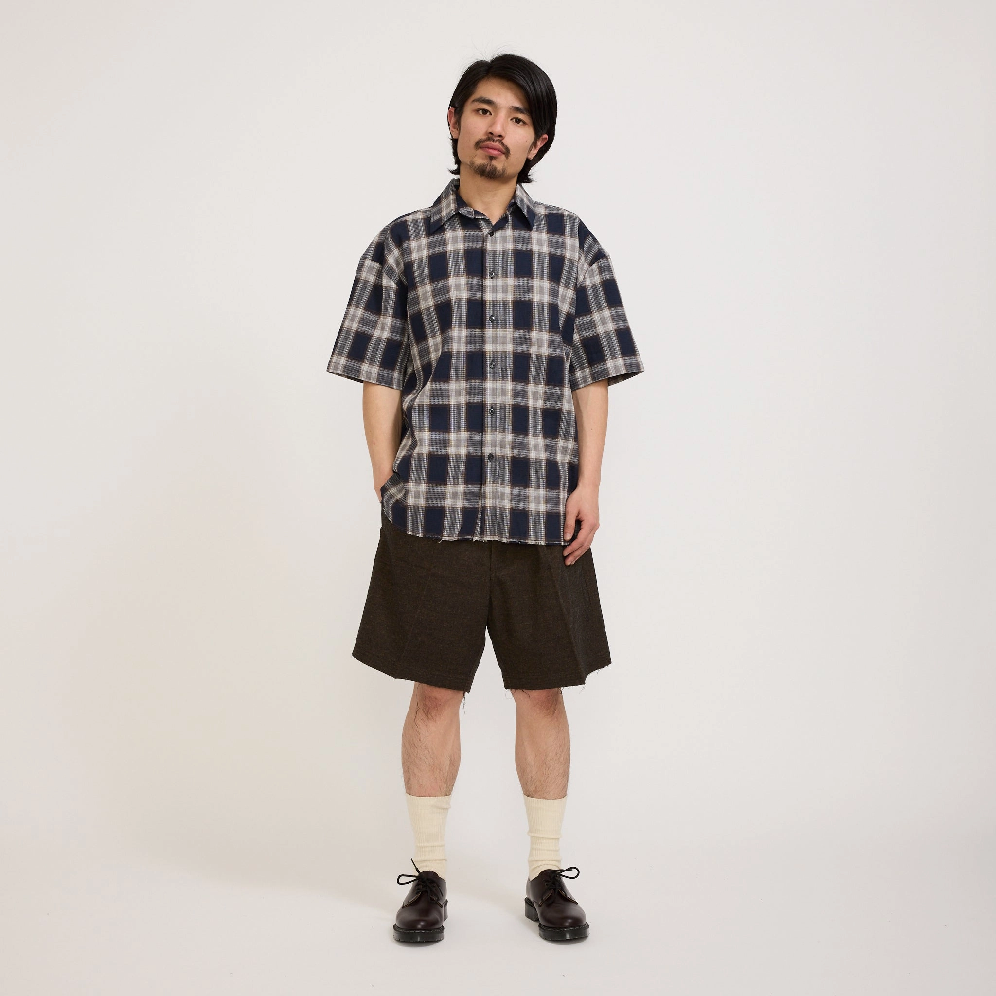 Pleated Suit Short Chocolate Fitness Friendly rayon fabric