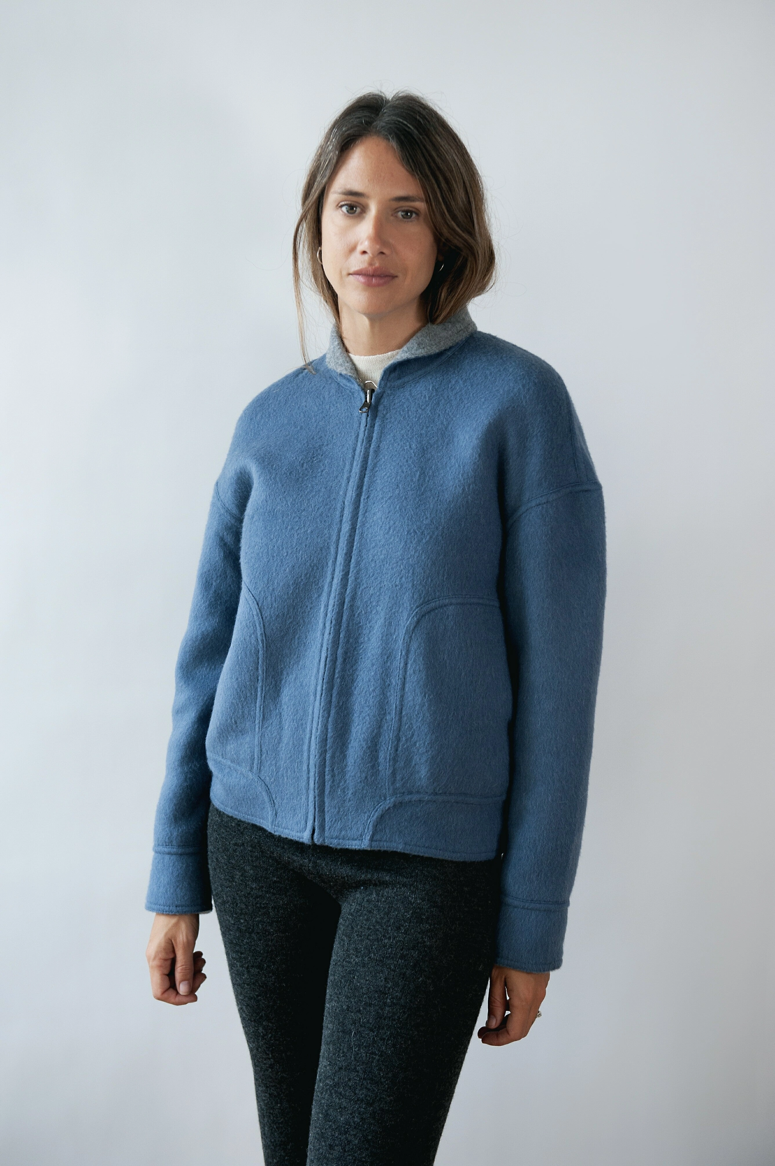 Eleanor Reversible Jacket Light Grey - Dolphin Blue Adjustable Hem Expandable Side Gussets