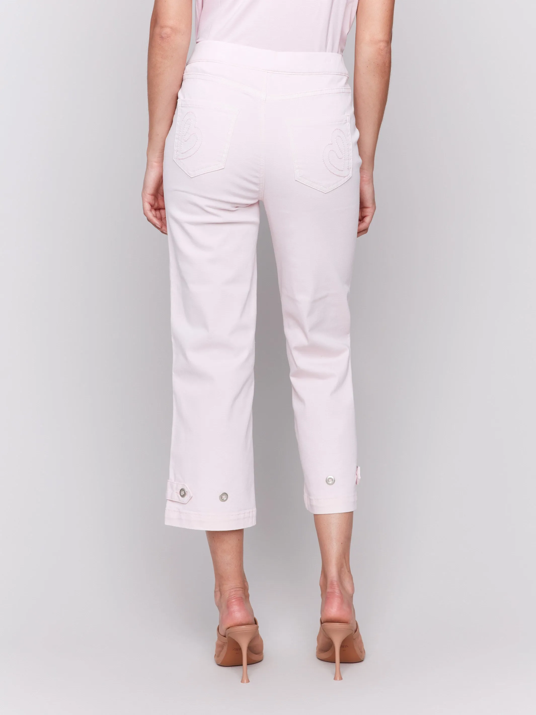 Cropped Pull-On Twill Pants with Hem Tab - Petal Slip Resistant