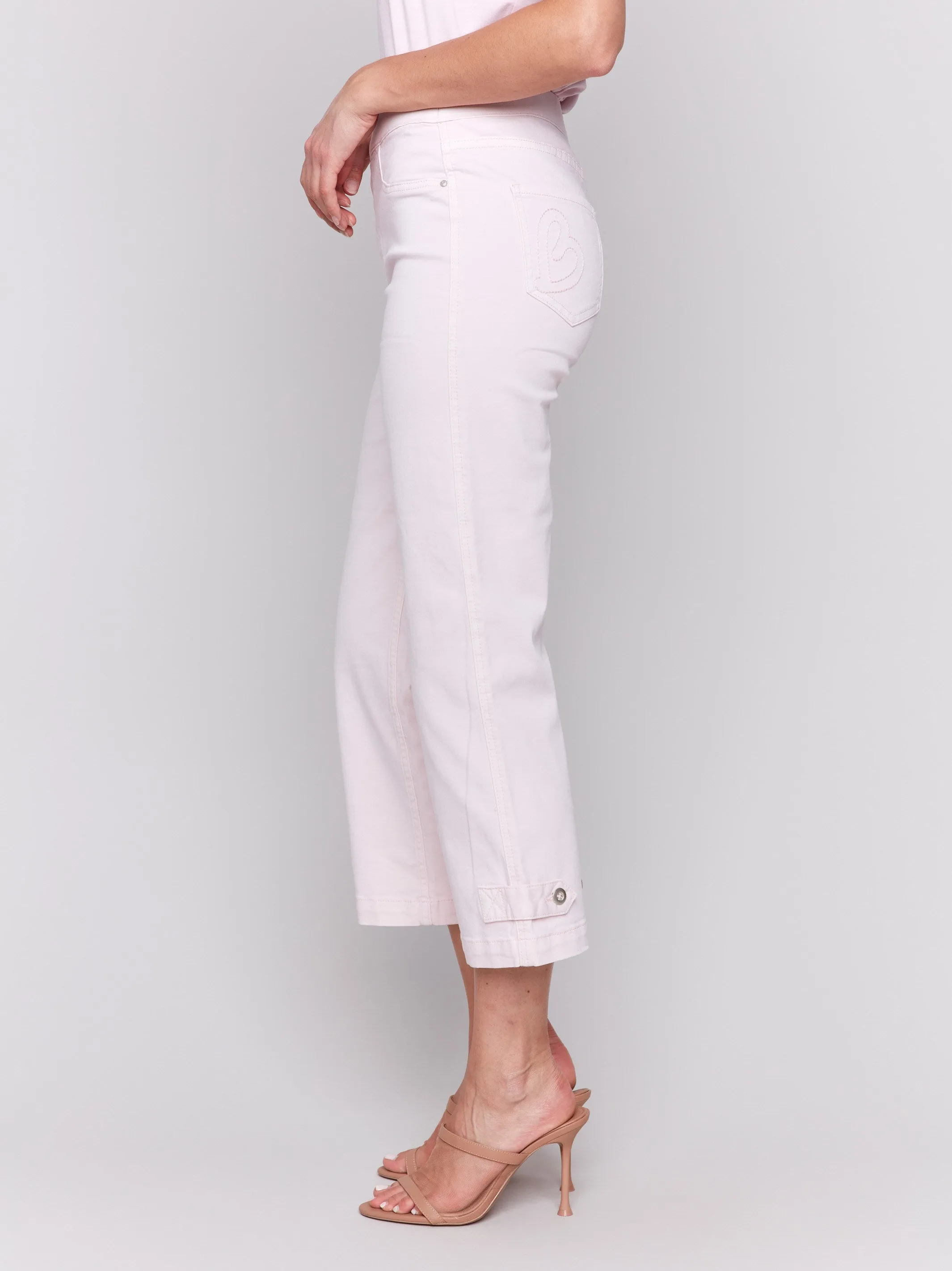 Cropped Pull-On Twill Pants with Hem Tab - Petal Body Fit