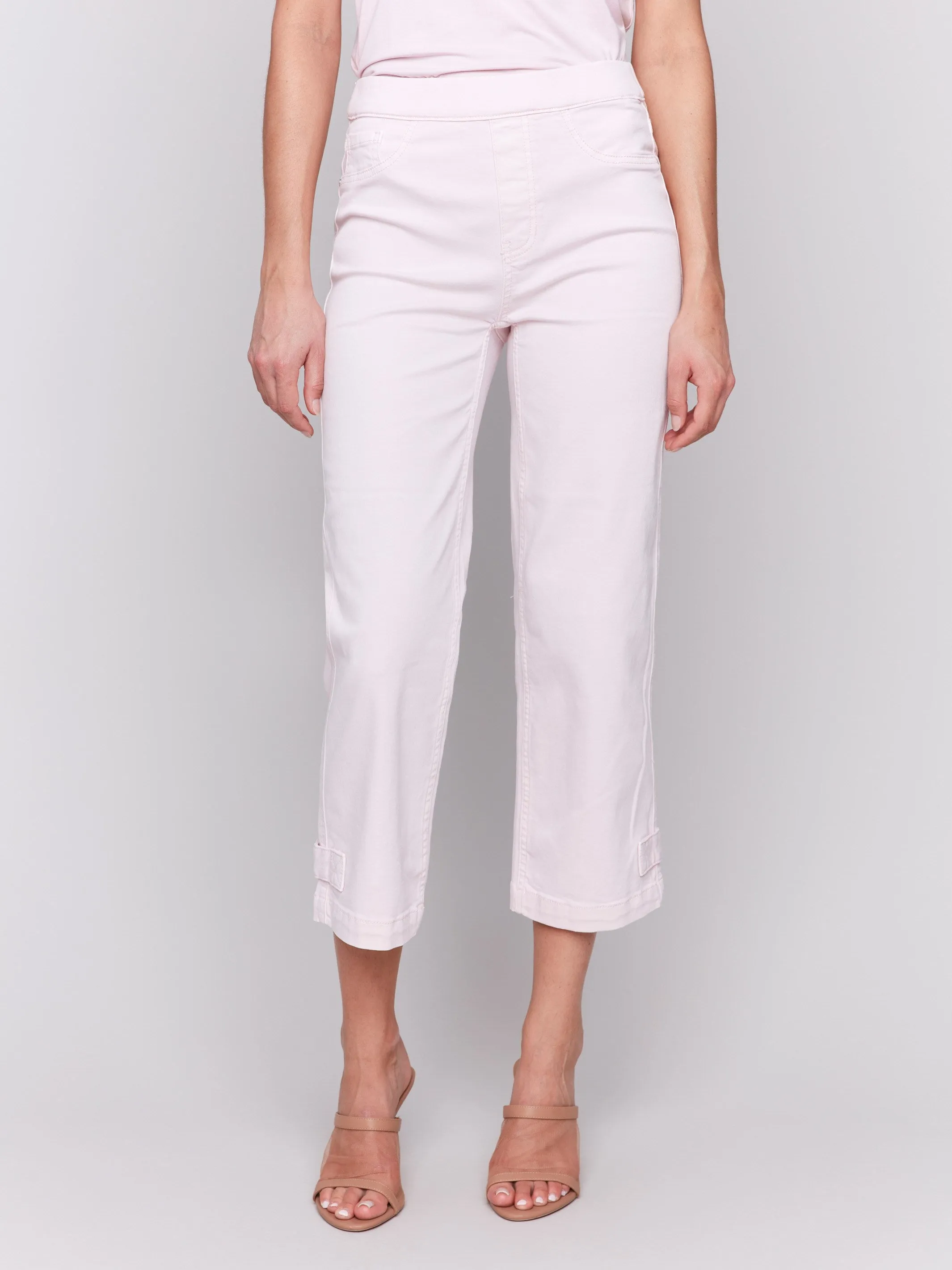 Customizable length Practical Fit Cropped Pull-On Twill Pants with Hem Tab - Petal
