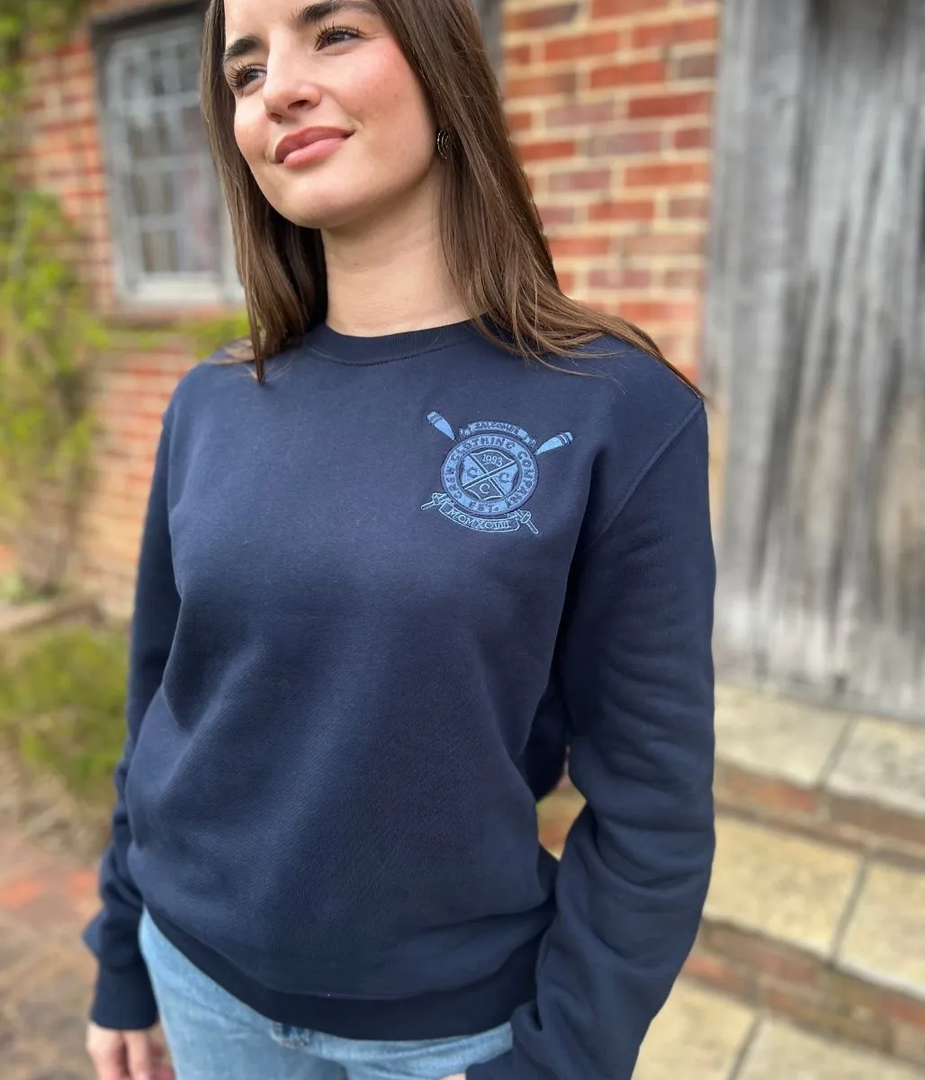 Navy Salcombe Embroidered Crew Neck Sweatshirt AbrasionResistant Edging