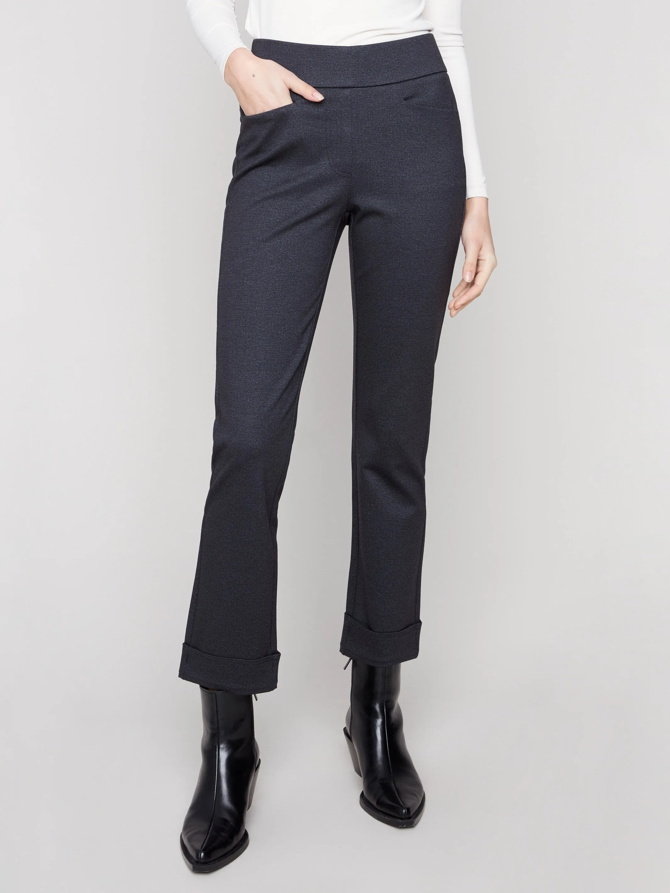Cuffed Ponte Pants - Navy Long Wear