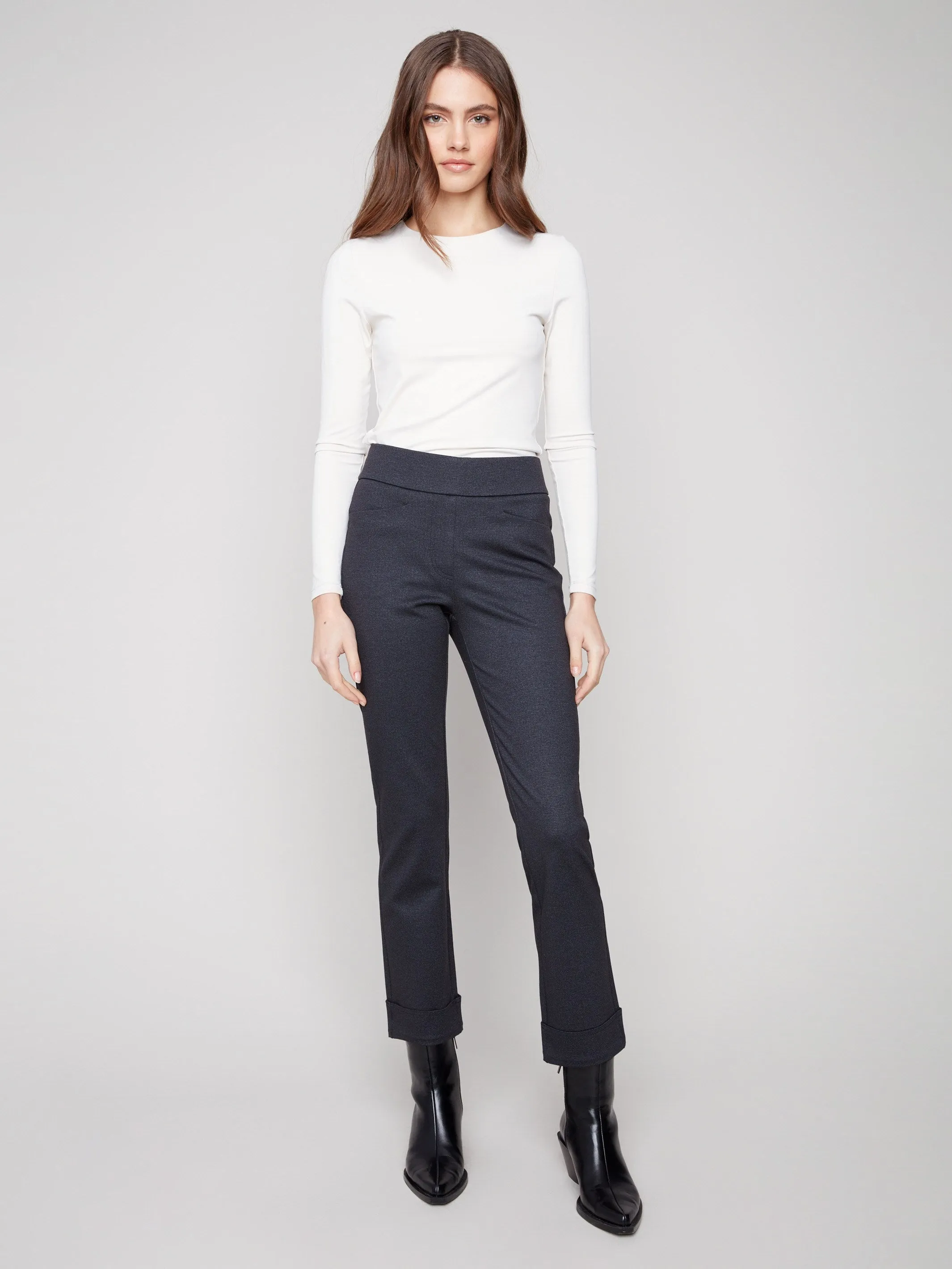 Minimal Edge Flexible Use Cuffed Ponte Pants - Navy