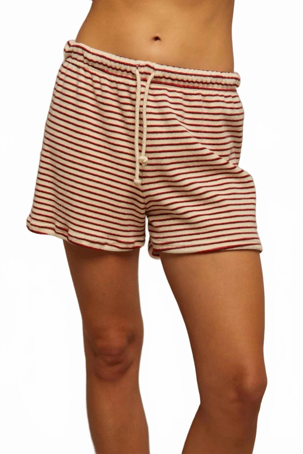 Jace Loop Terry Stripe Short In Poppy/chocolate Multi Panel Cut Business casual