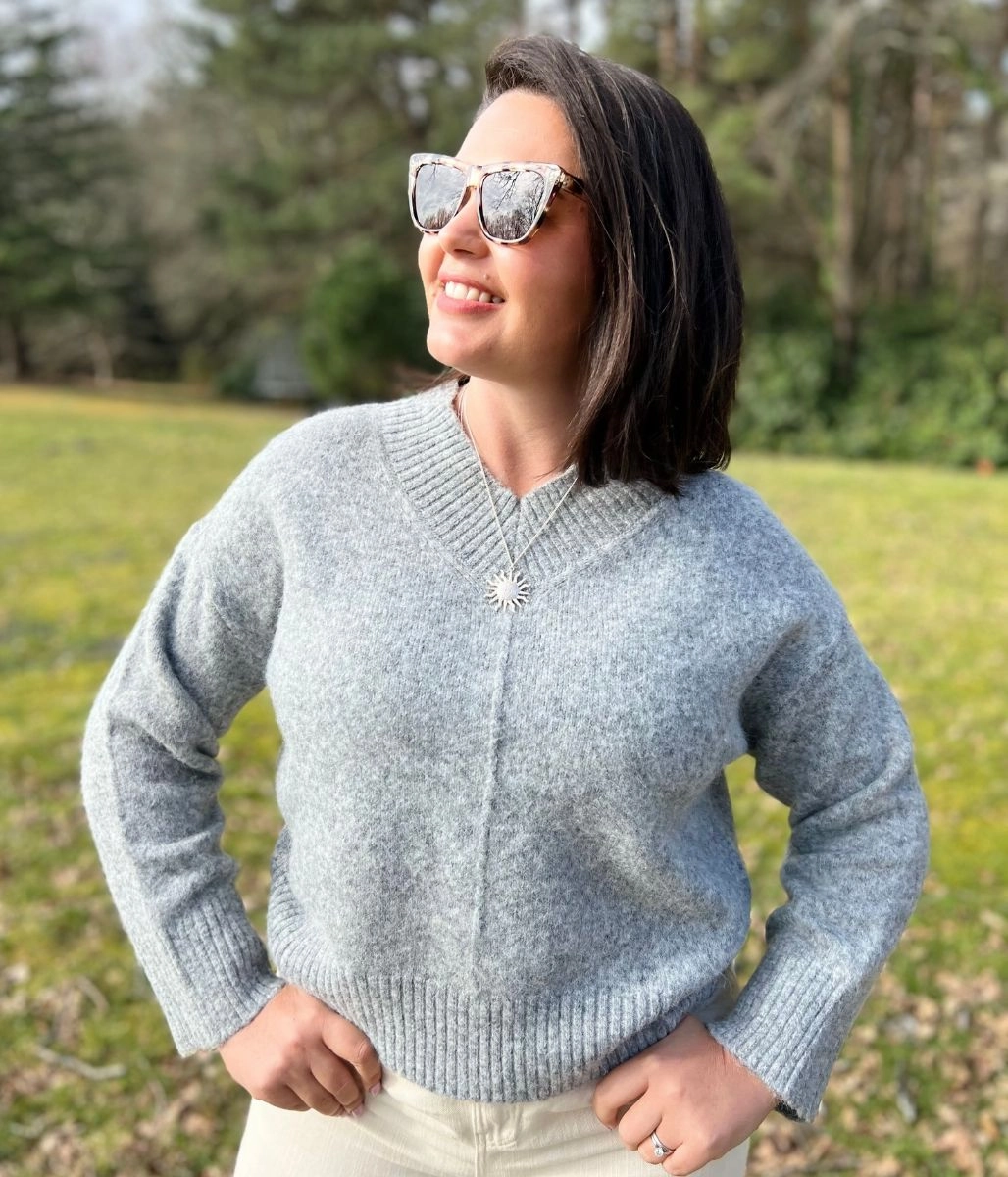 Grey Wool Blend V Neck Jumper Classic Layer