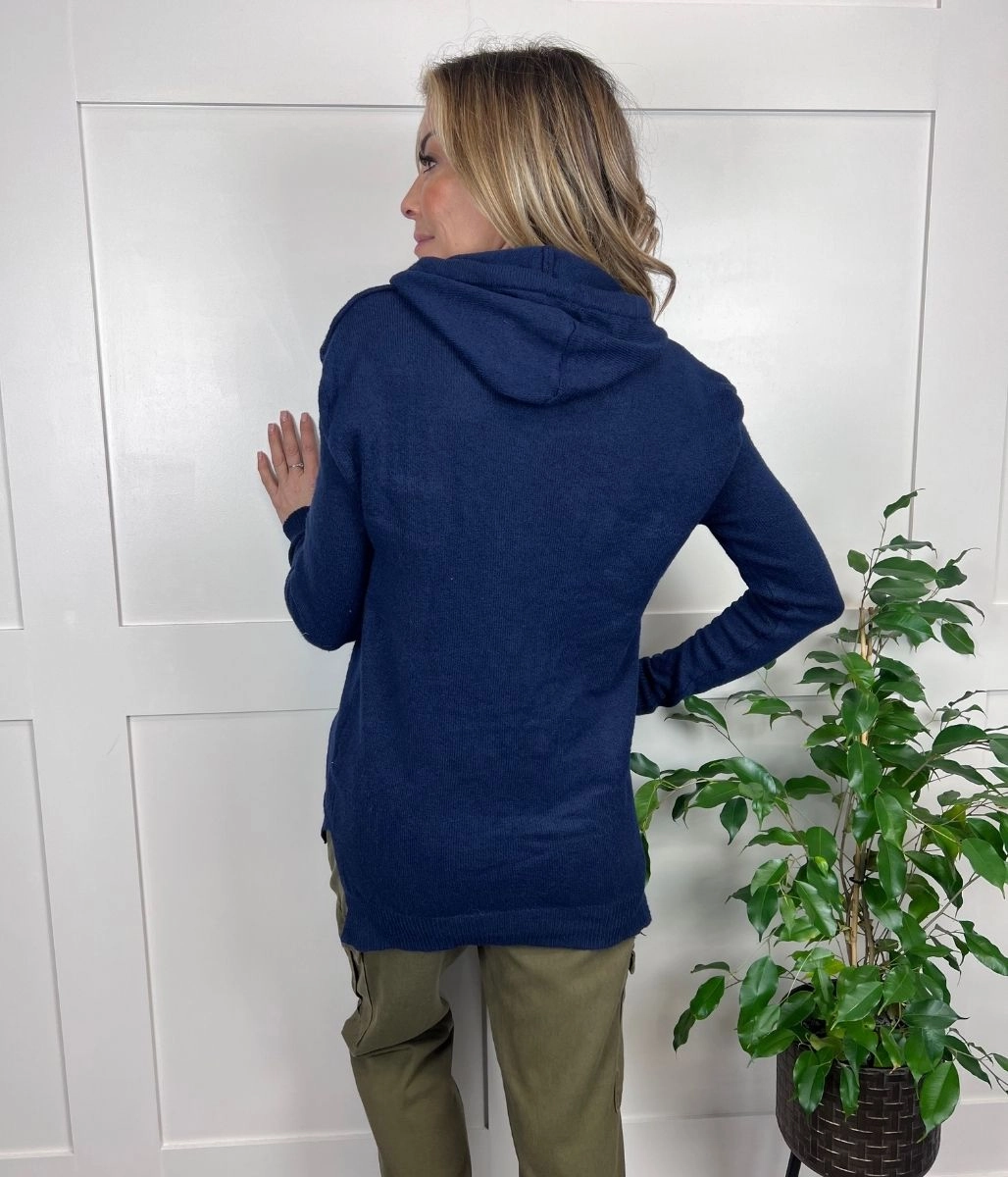Navy Fine Knit Hooded Jumper Comfy Look