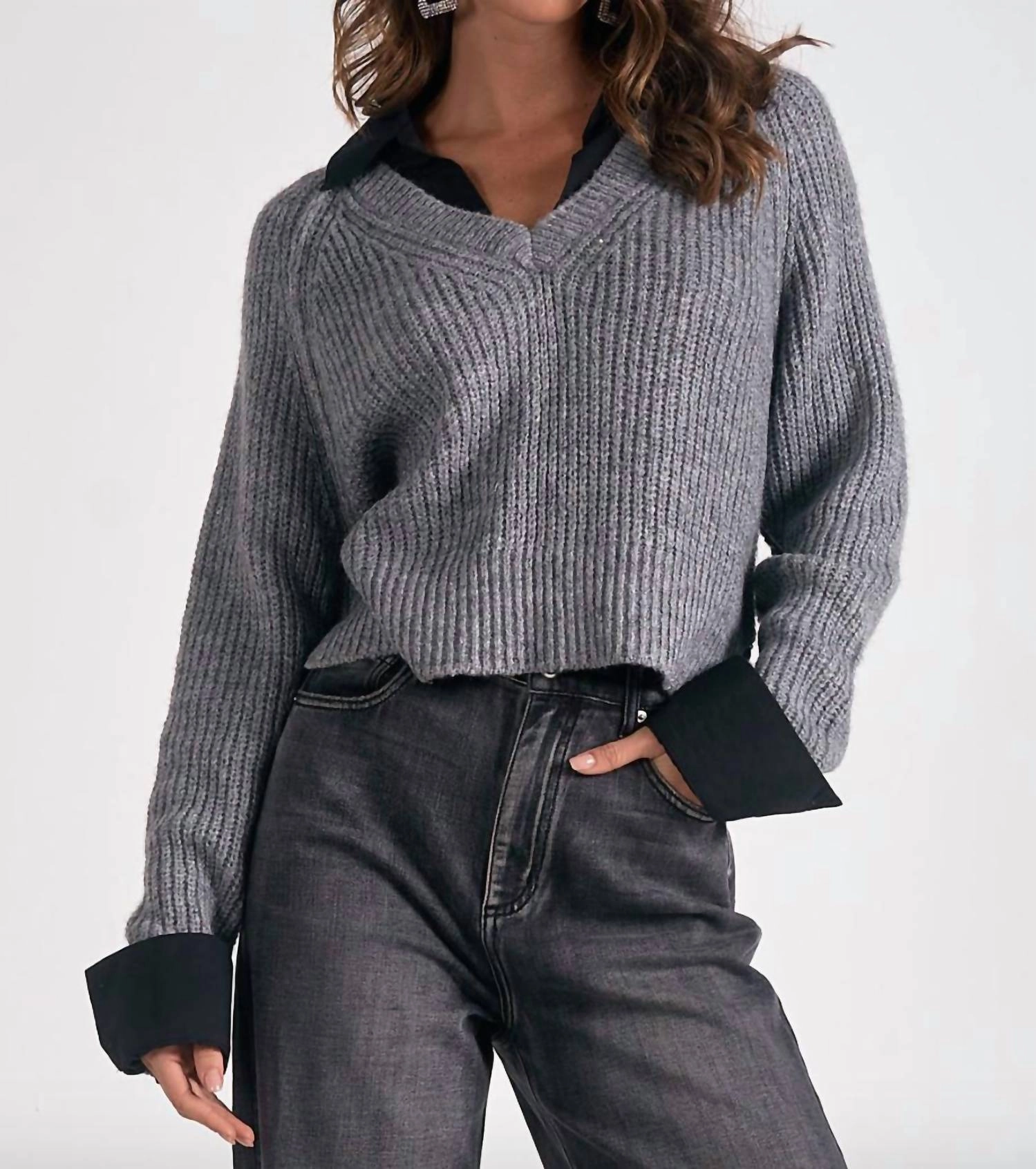 Kasha Sweater In Grey/black Cold Day Fashion