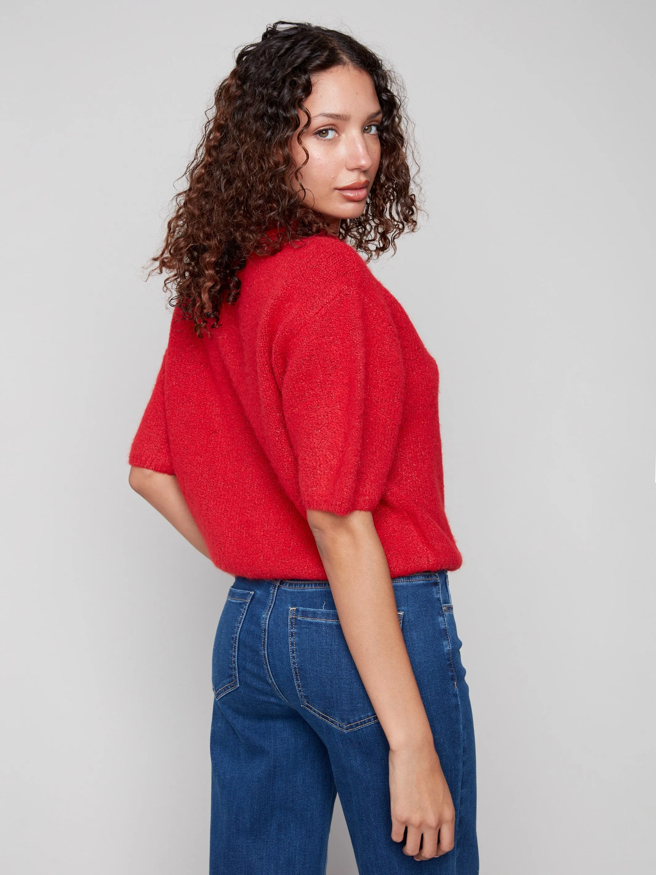 Balloon Elbow Sleeve Knit Sweater - Crimson Street Ready