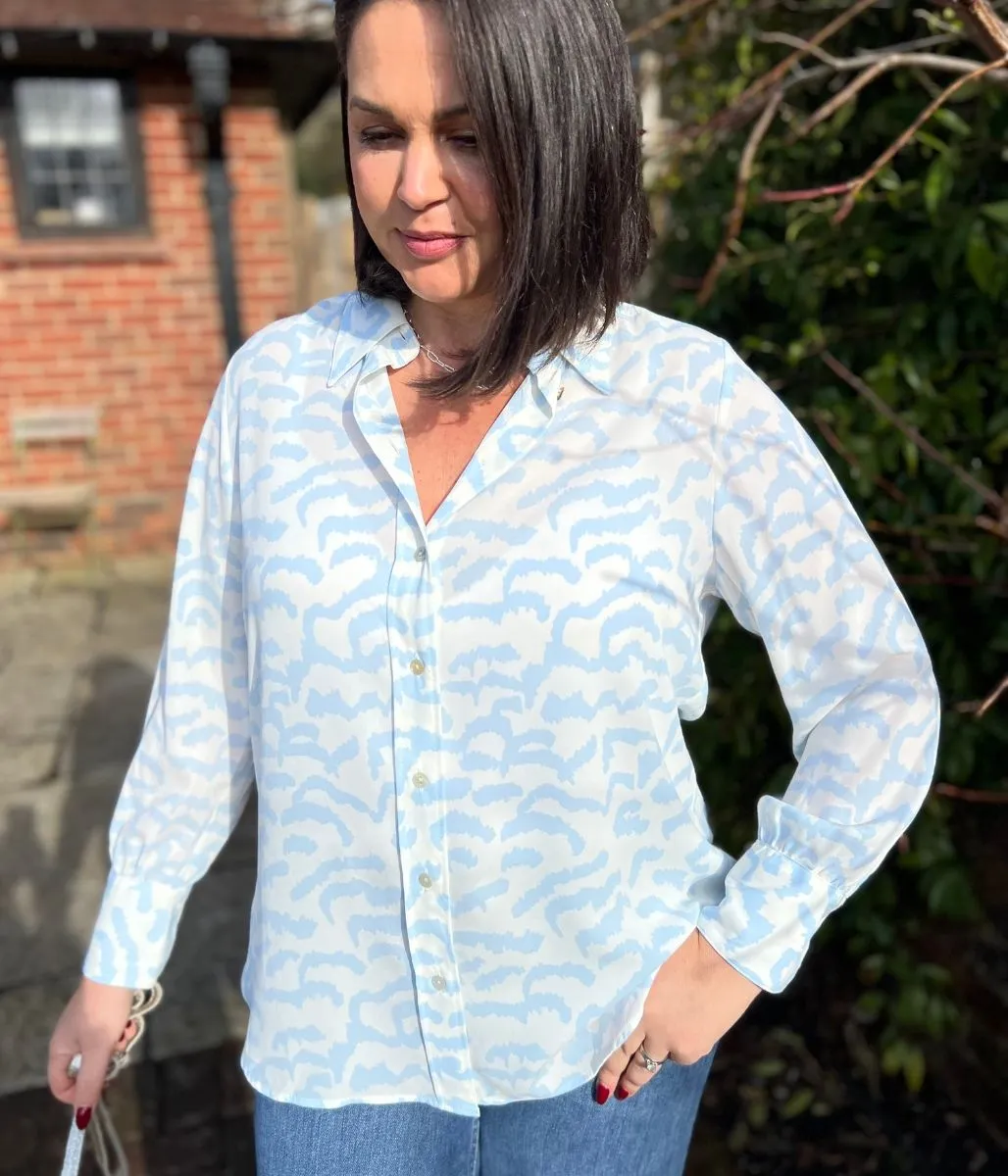 Pale Blue Print Becca Shirt Durable Reinforced Elbow Patches