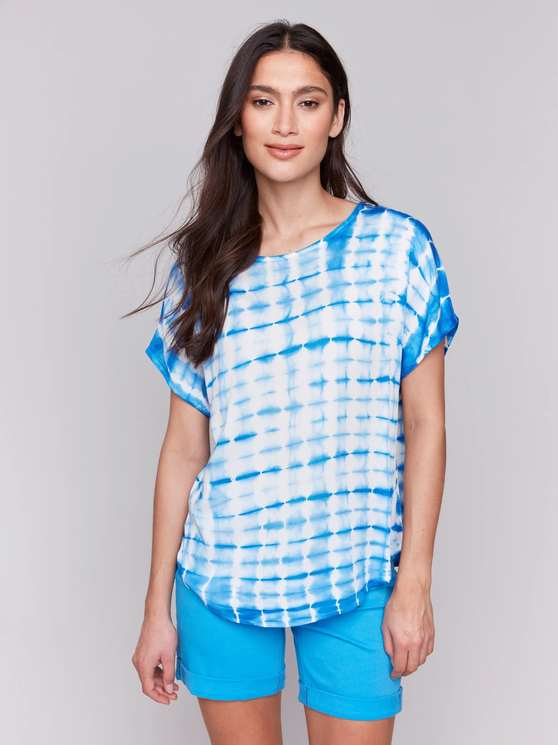 EcoFriendly Material Tie Dye Dolman Top - Azure