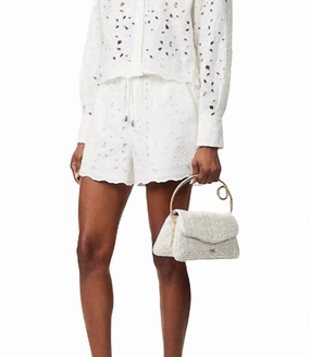 Laurence Embroidered Cotton Shorts In White Light Stretch