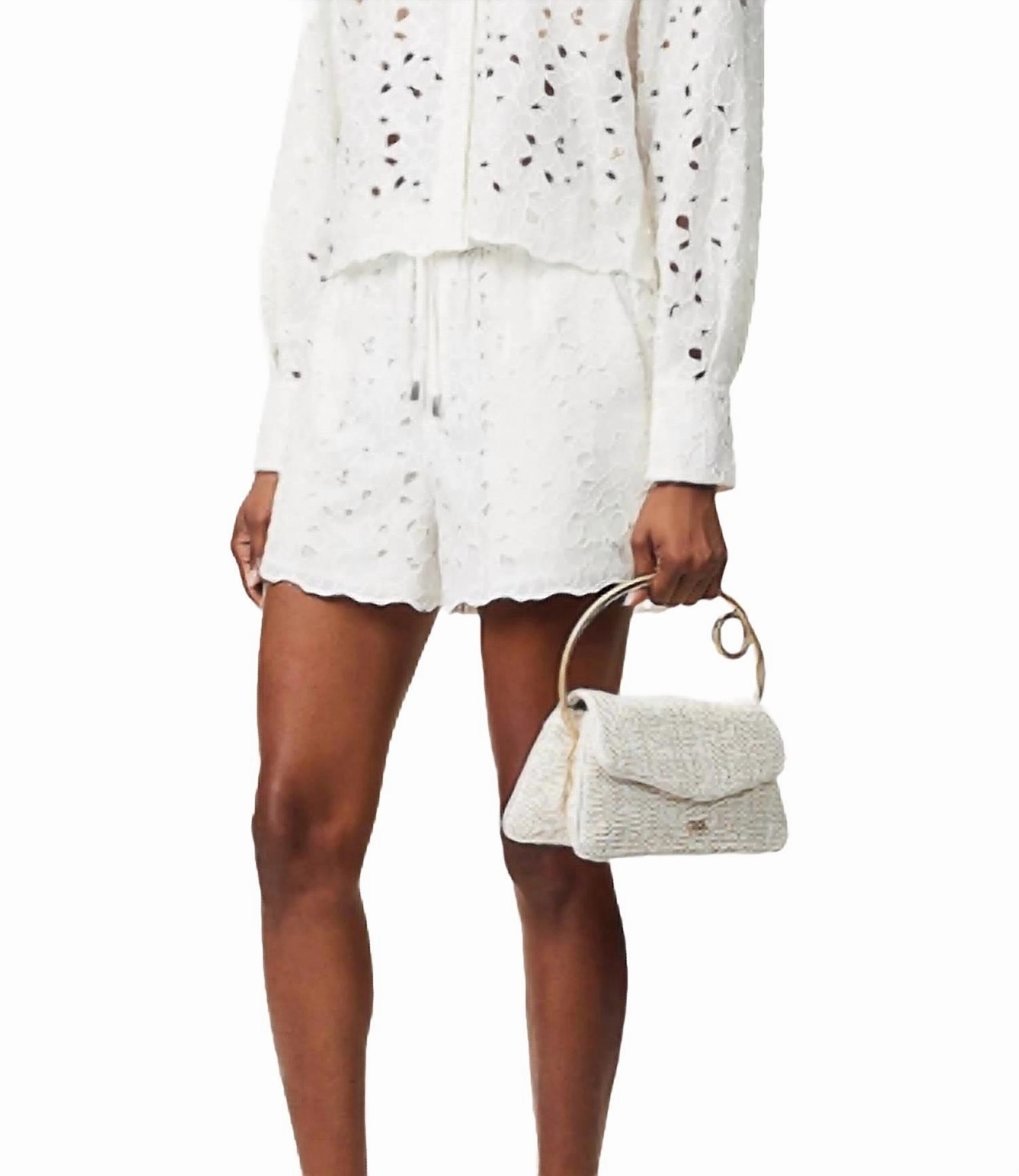 Laurence Embroidered Cotton Shorts In White Light Stretch