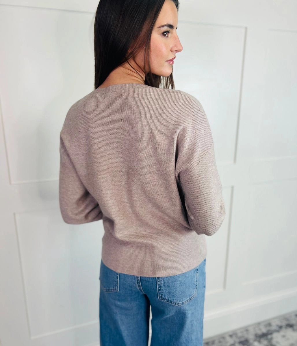 Cozy and Soft Oatmeal Fine Ribbed V Neck Jumper