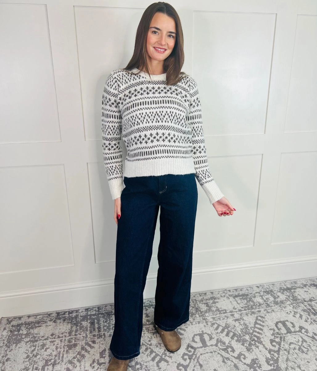 Jacquard Crew Neck Merino Wool Jumper All Day Comfort Warm and Cozy