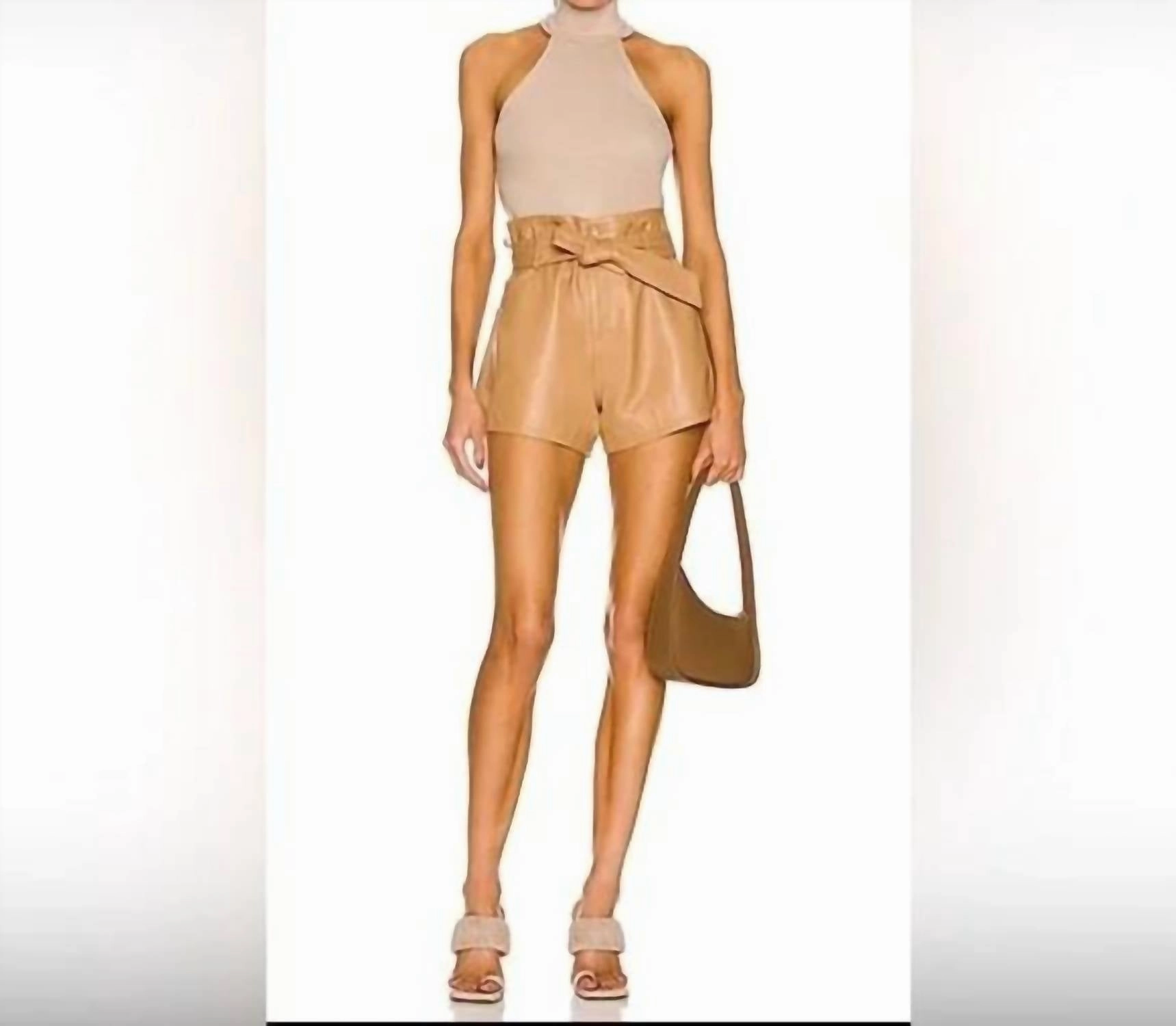 Warm Season Banks Paperbag Leather Boyfriend Shorts In Fawn