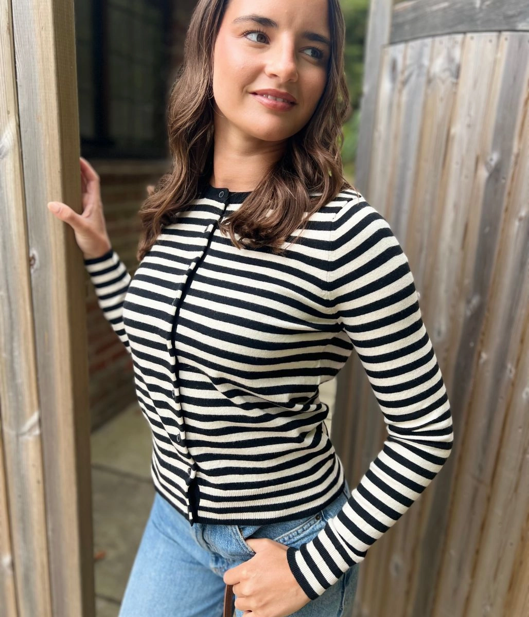 Black & White Striped Classic Cardigan Flex Fit