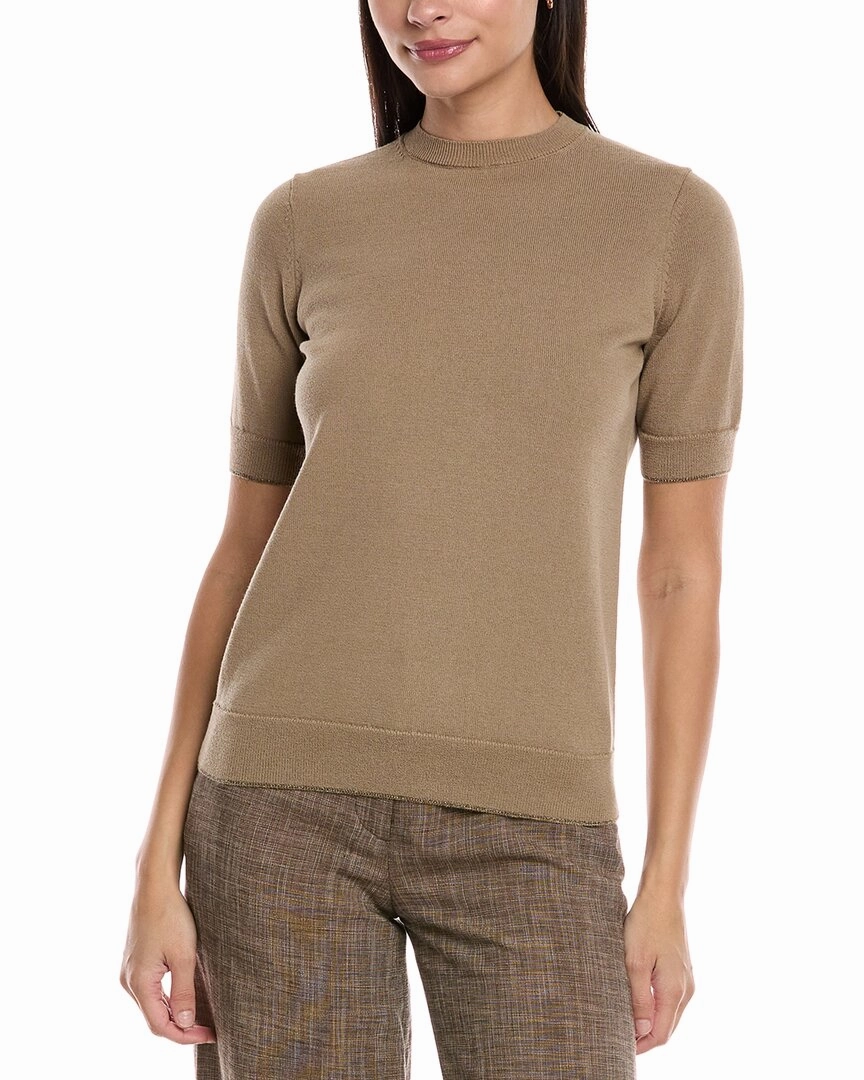 Lafayette 148 New York Short Sleeve Wool-Blend Sweater Functional Knit Effortless Knit