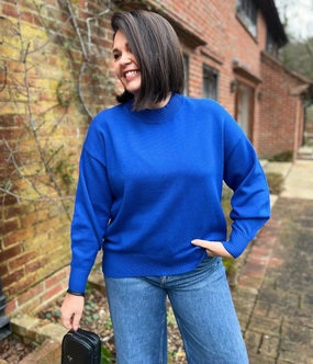 Comfy Performance Fit Blue Relaxed Cotton Blend Jumper