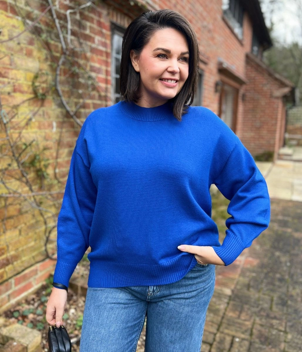 Light Knit Soft and Stylish Blue Relaxed Cotton Blend Jumper