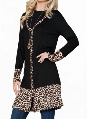Durable Construction Anti Pilling Finish Solid Button-Down Leopard Cardigan In Black