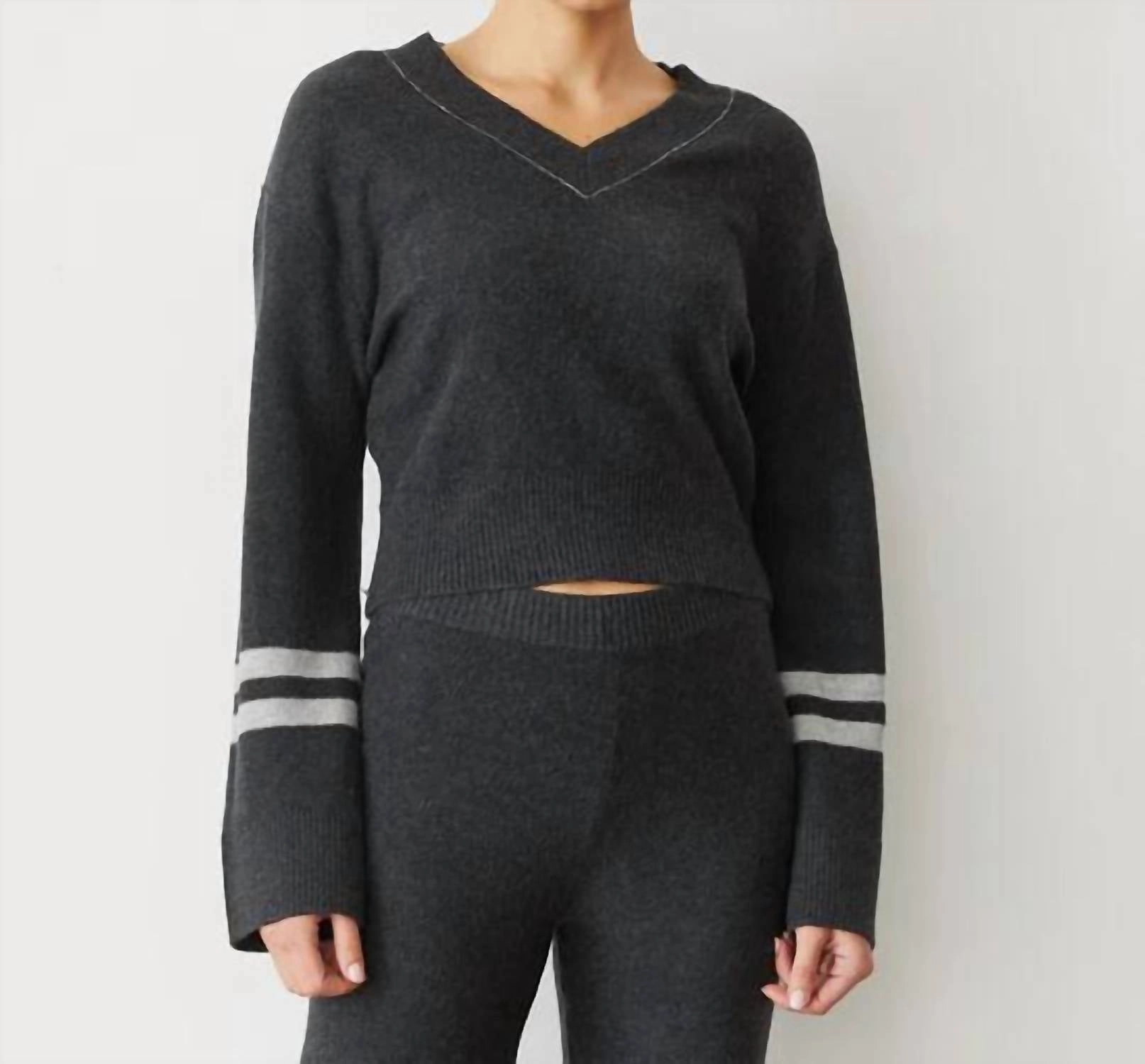 Cozy Warm Layer Plush Stripe Sweater In Faded Black