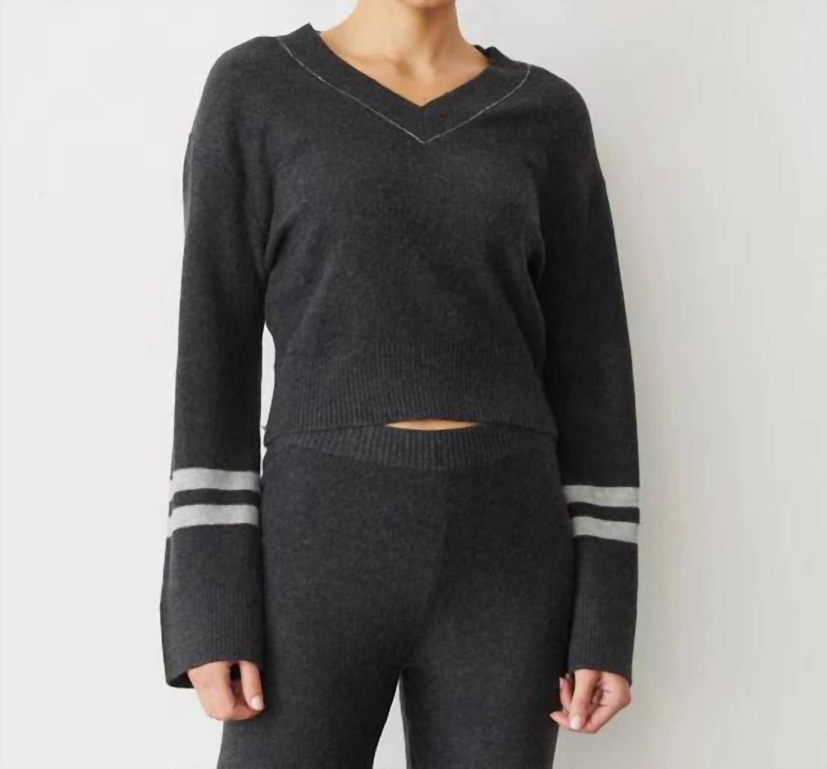 Cozy Touch Simple Comfort Plush Stripe Sweater In Faded Black