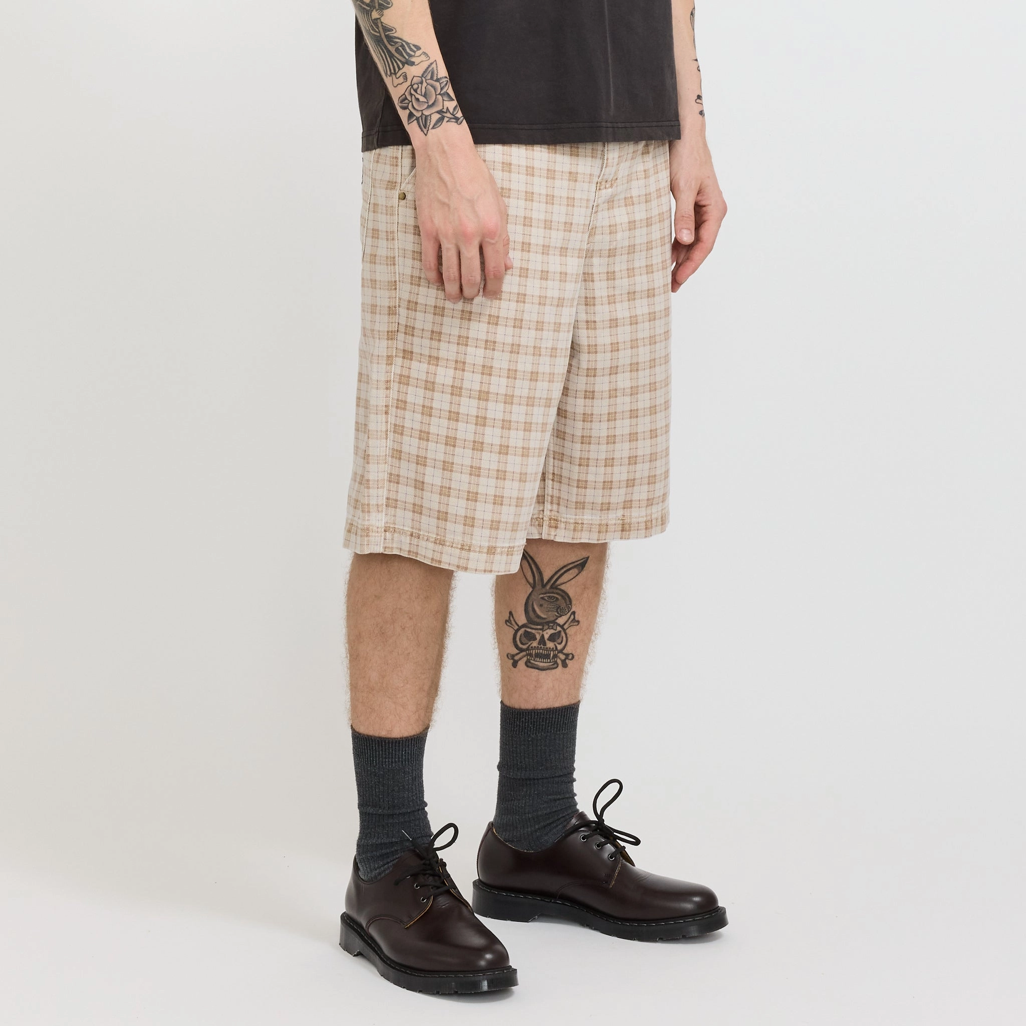 adult clothing Spike Work Shorts Sandstone Plaid