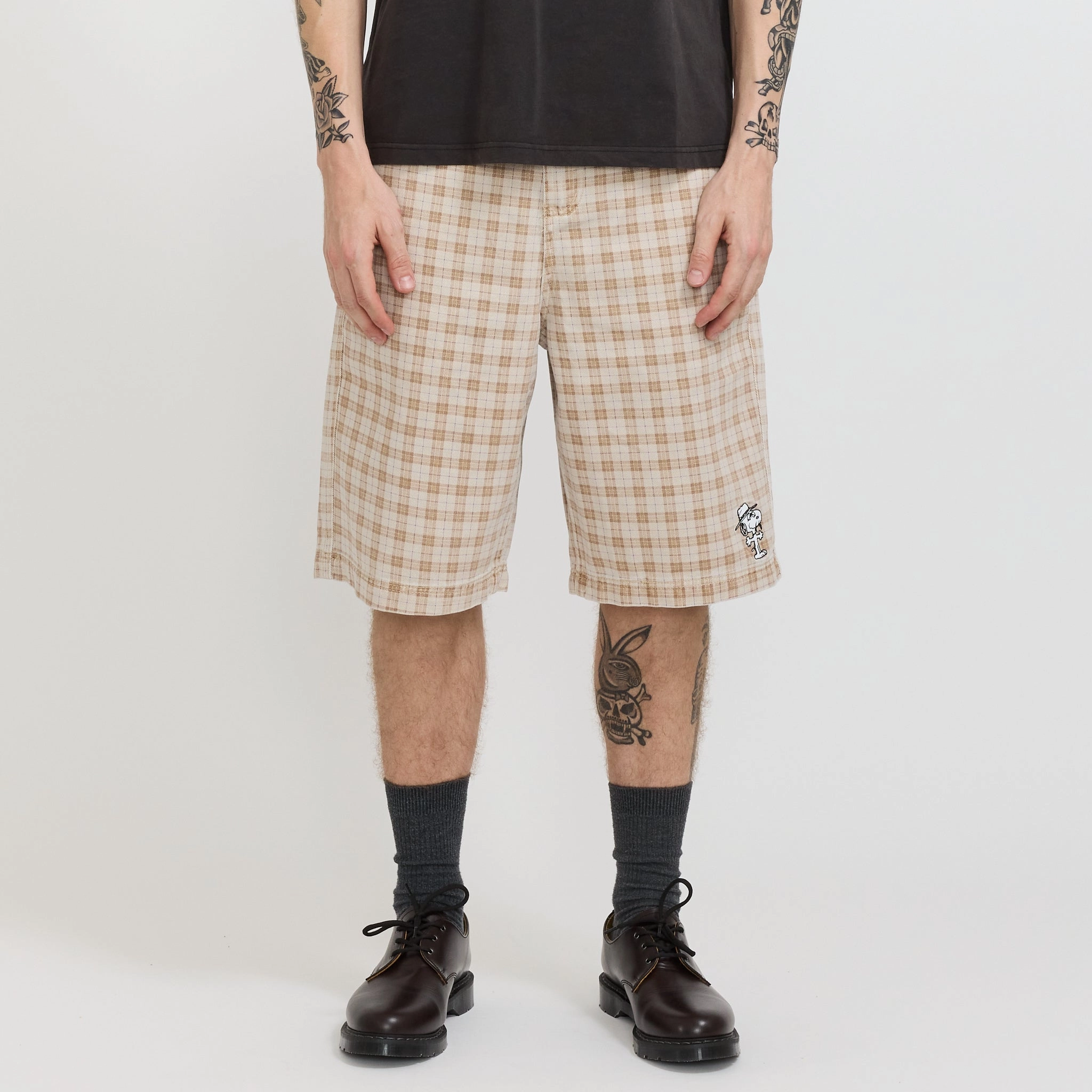 Breathable fabric construction Semi-formal Spike Work Shorts Sandstone Plaid