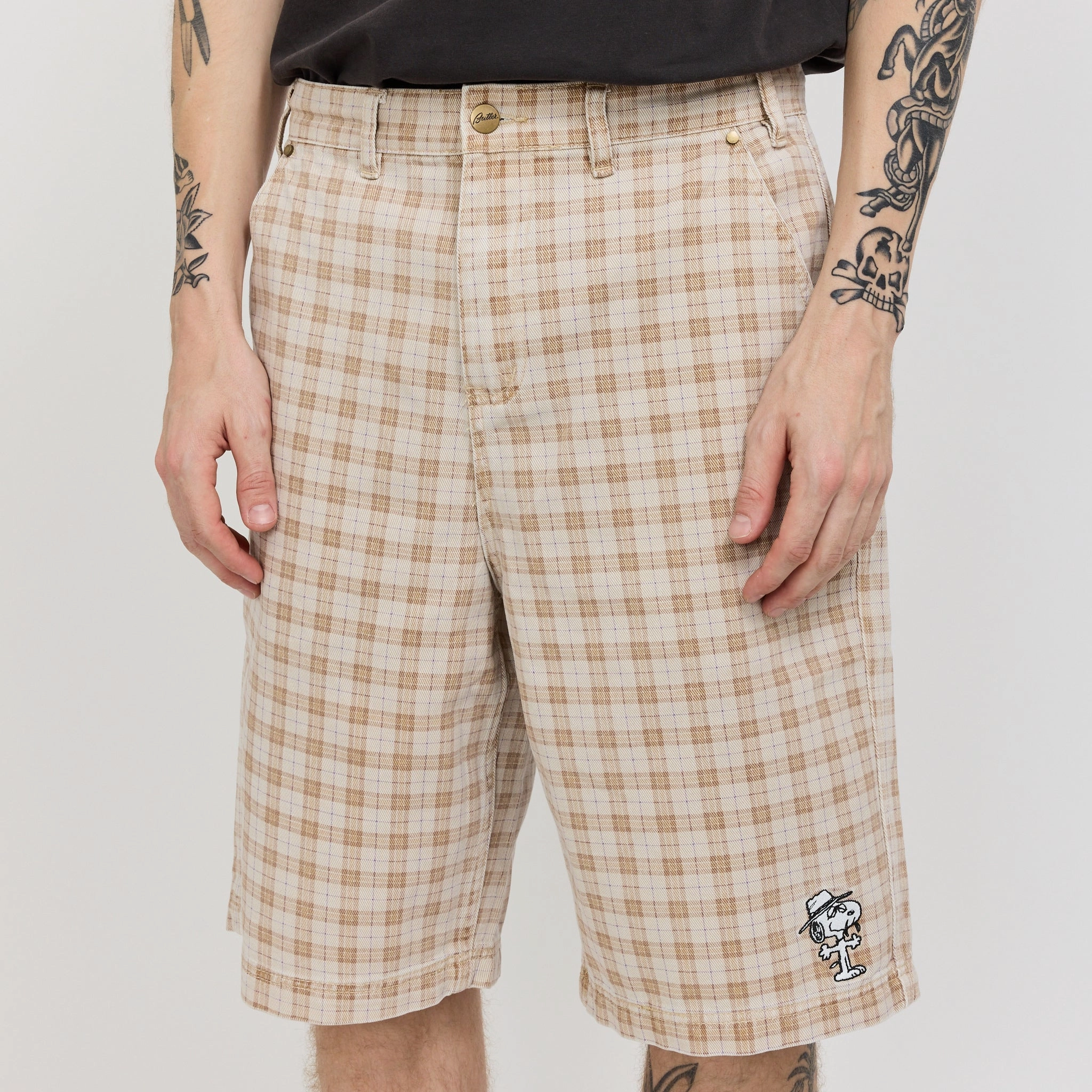 Spike Work Shorts Sandstone Plaid Durable Waistband Light Stretch