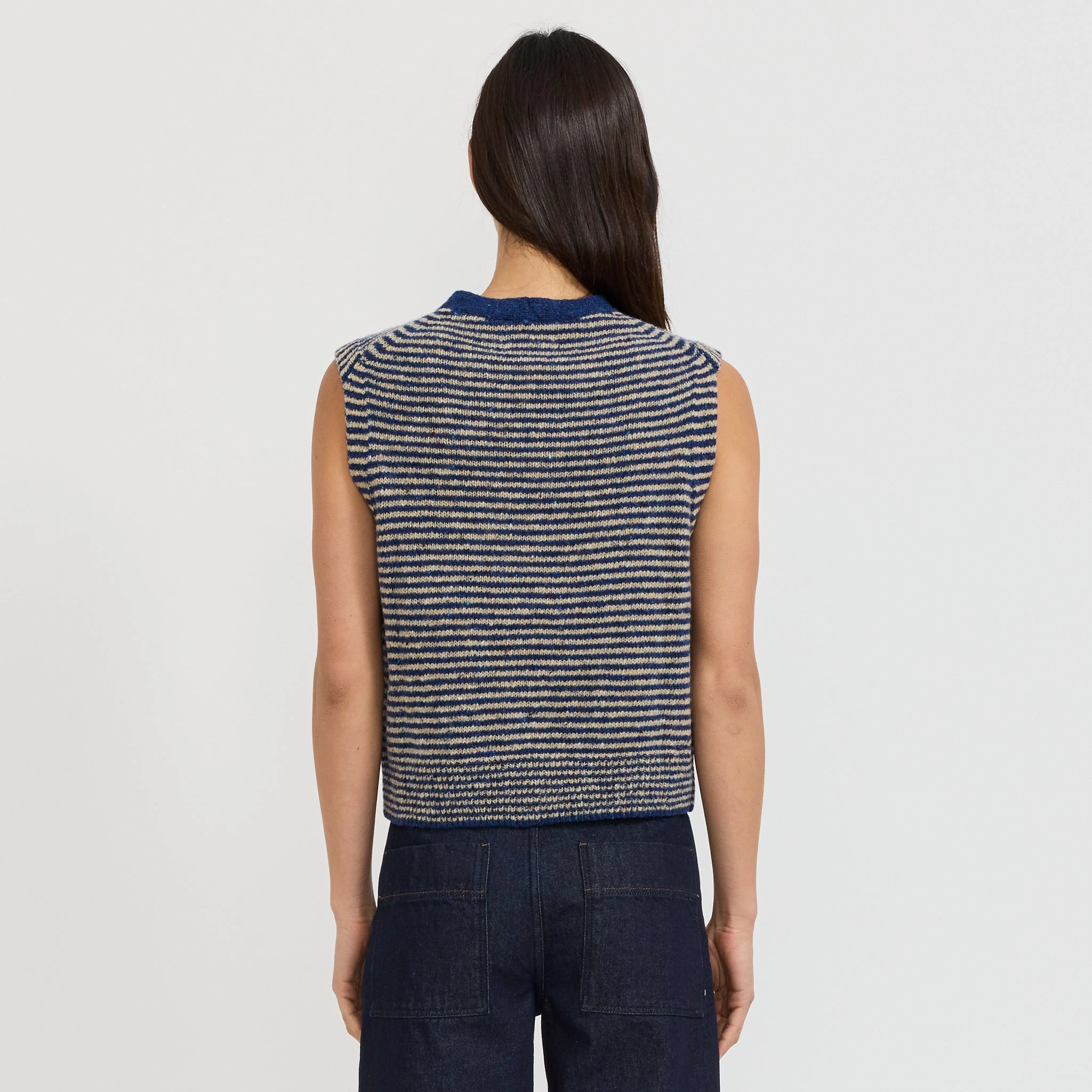 Perfect Warmth Everyday Wear Striped Donegal V Neck Tank Ink/Biscuit