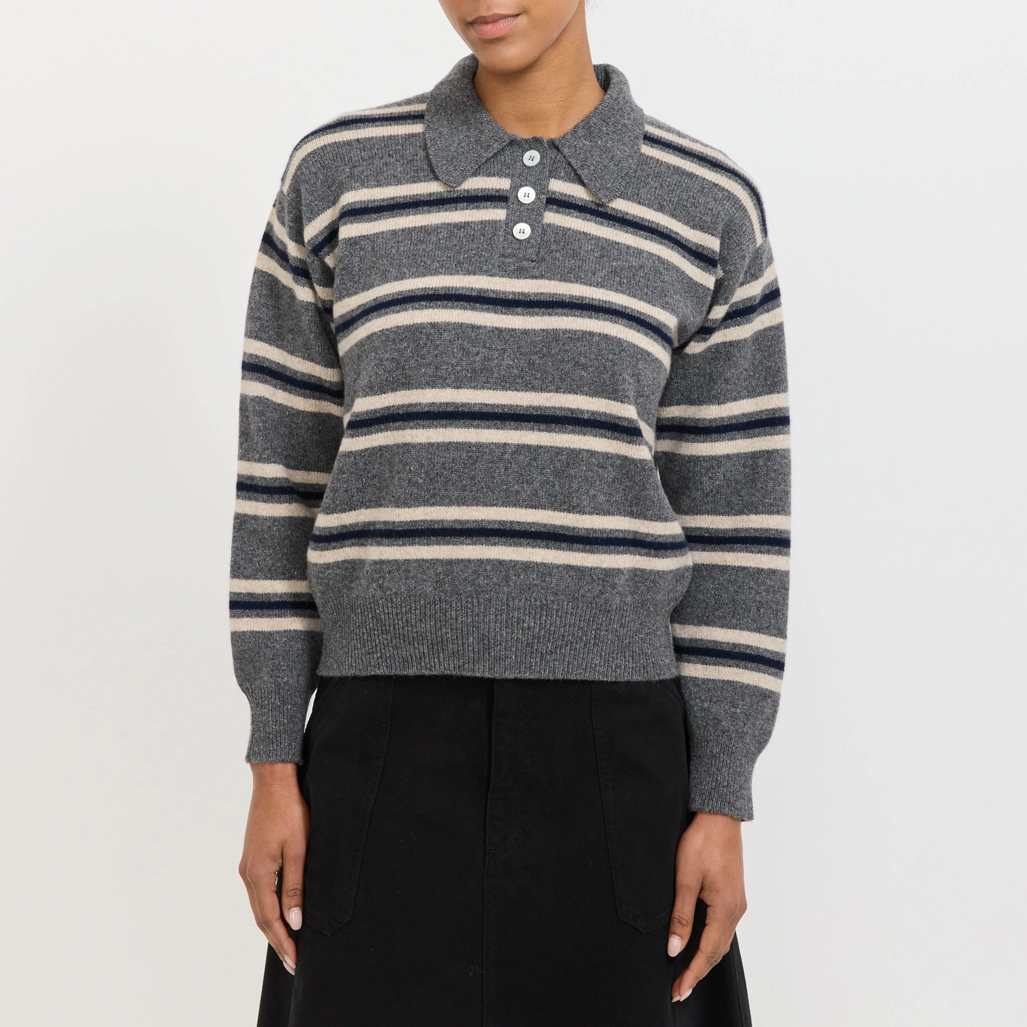 Edith Stripe Polo Grey Multi Fashion Ready