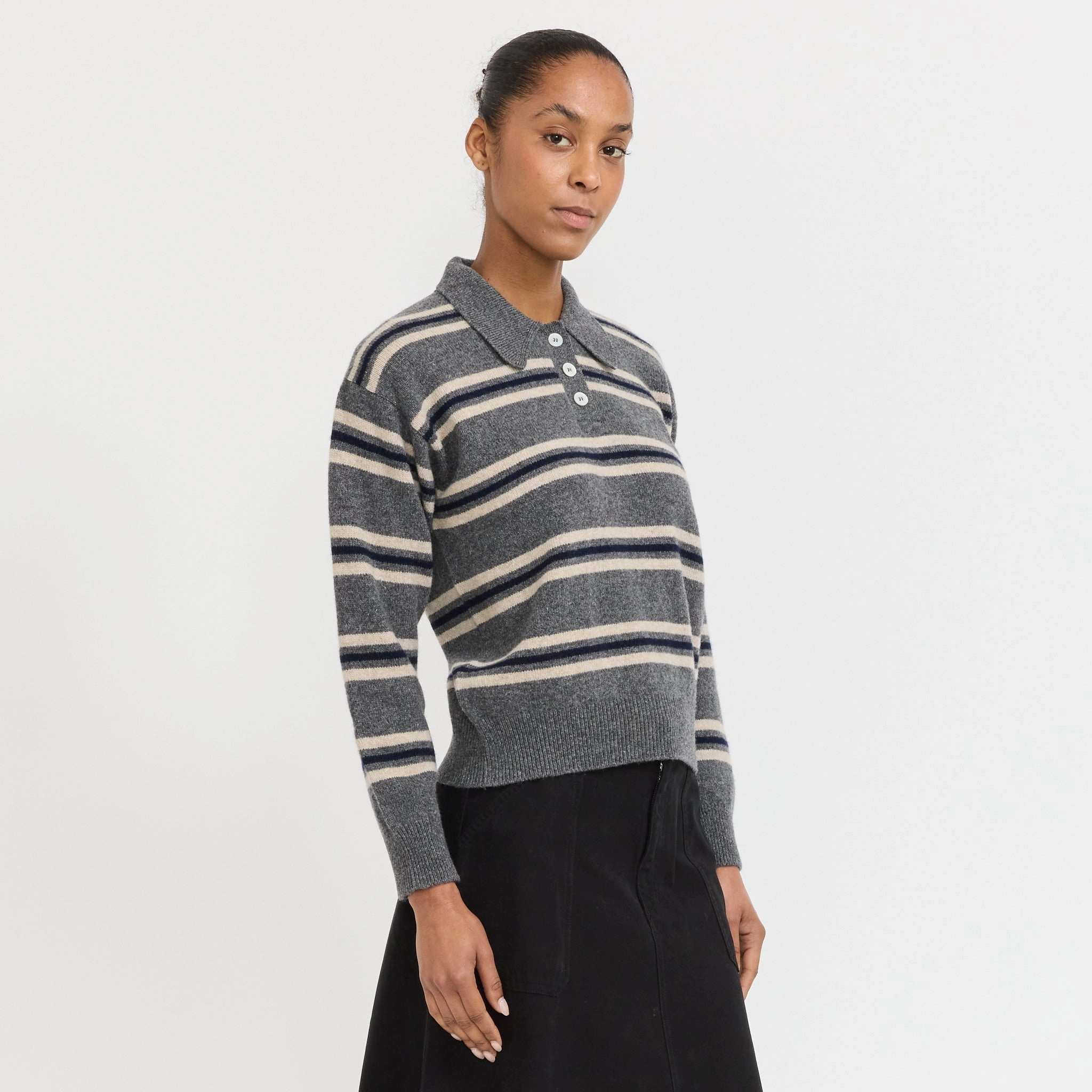 Edith Stripe Polo Grey Multi Trendy Layers Sporty Comfort