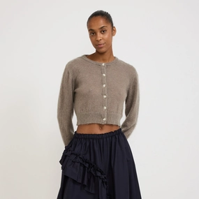 Non Static Fiber Tech Fluffy Mohair Cardigan Mushroom