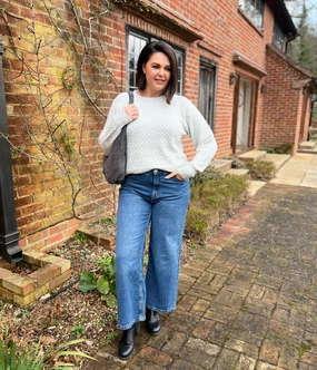 Grey Textured Diamond Jumper Comfort Stretch Fit Stylish Knit Look