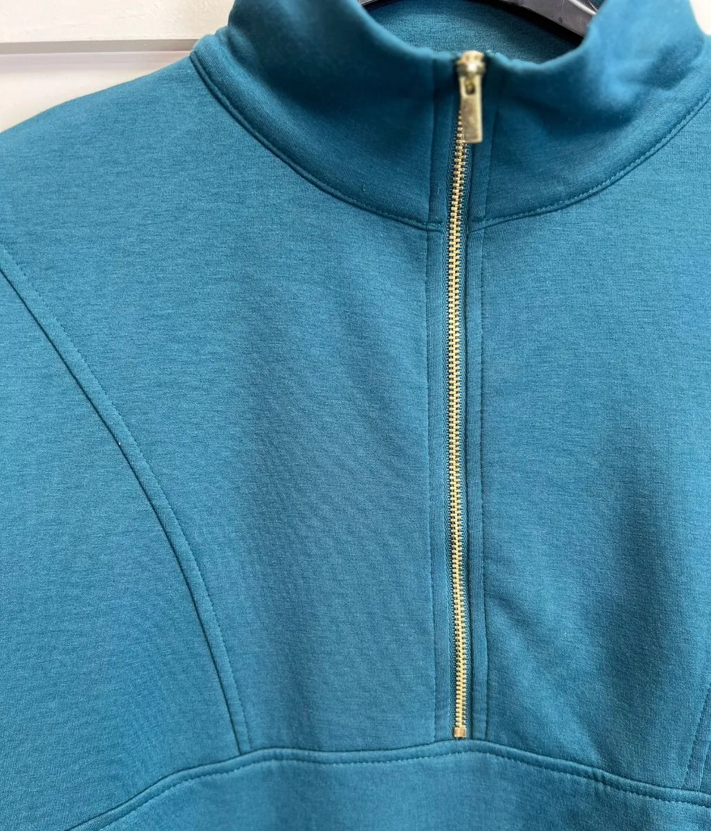 Green Casual Luxe Zip Top ZeroWastePattern Anti Pilling Treatment