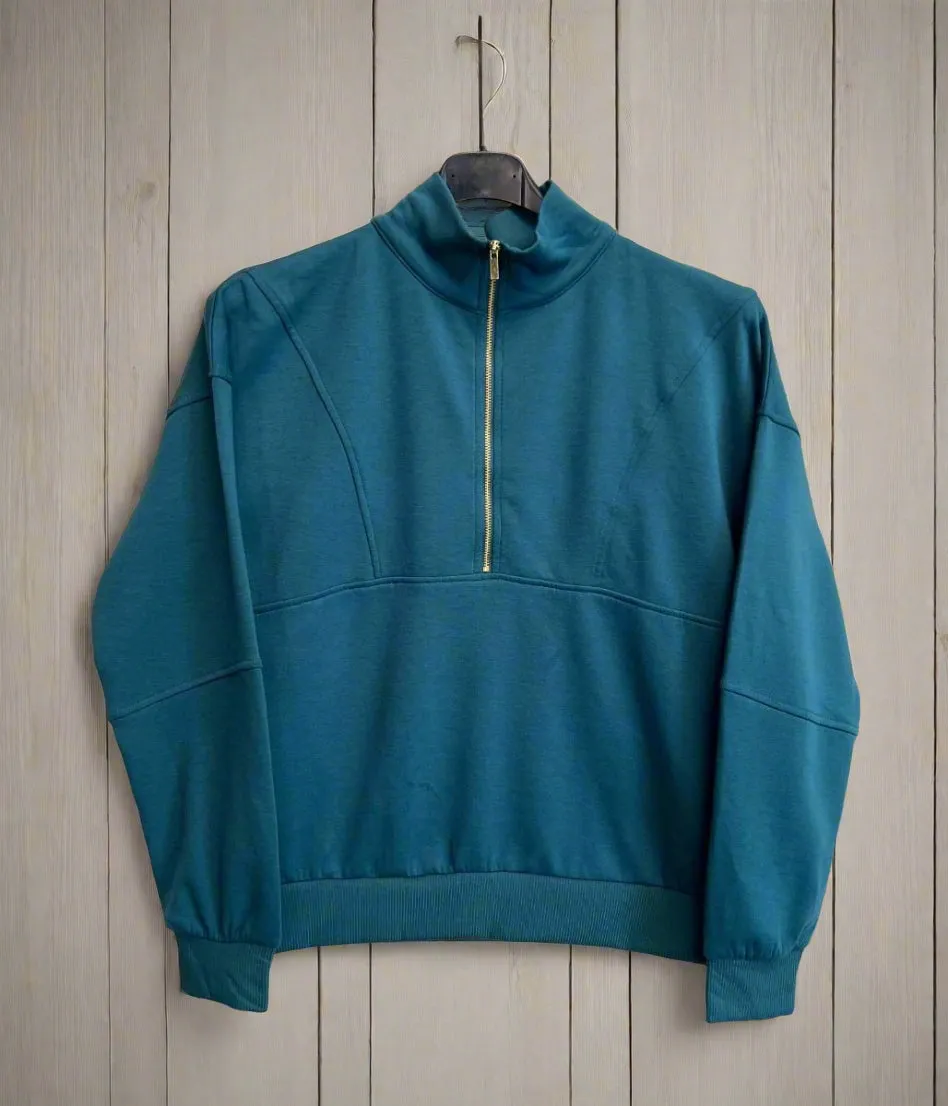 Green Casual Luxe Zip Top Minimalist Silhouette Cut