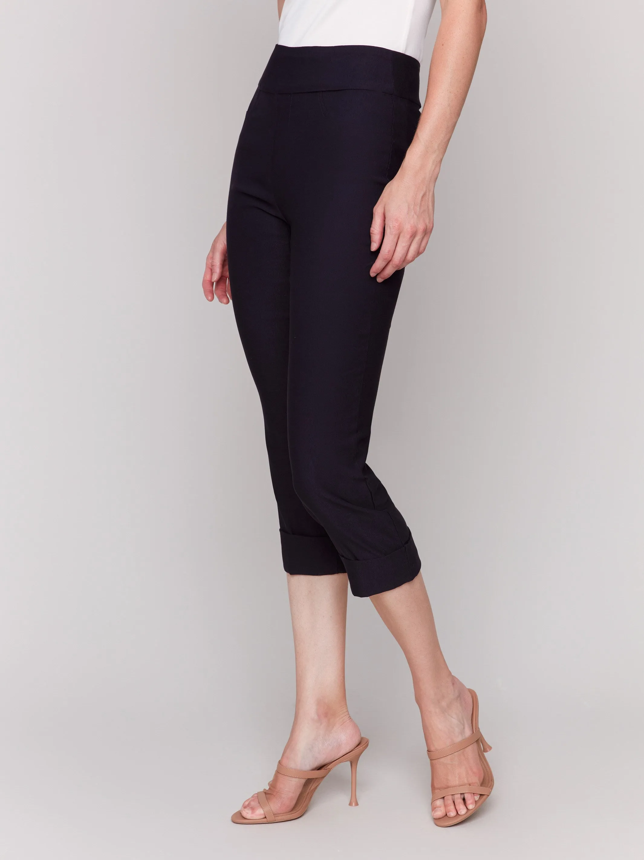 Office Wear Stretch Pull-On Capri Pants - Black