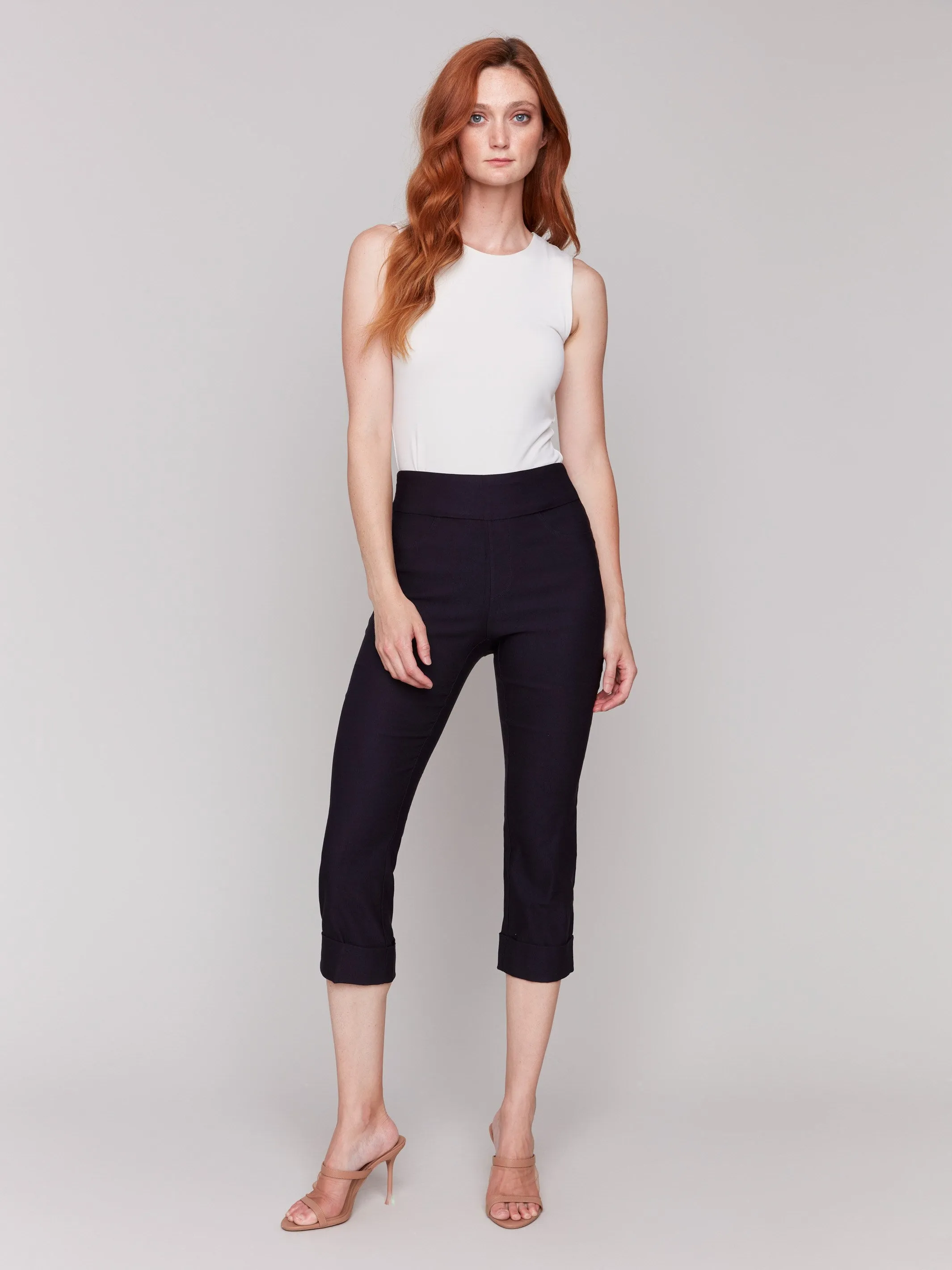 Stretch Pull-On Capri Pants - Black Sporty Comfort Fit