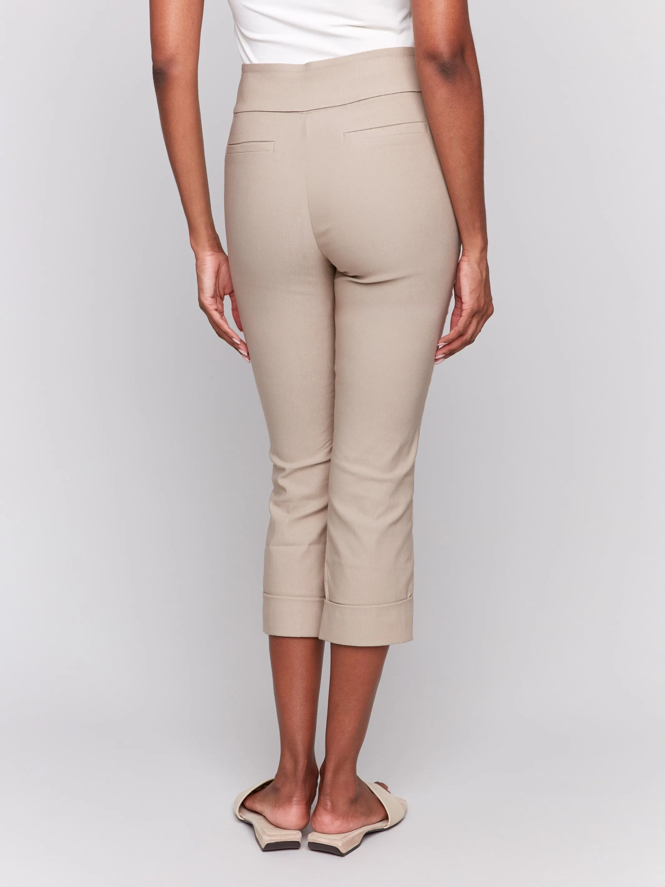Utility Style Stretch Pull-On Capri Pants - Greige
