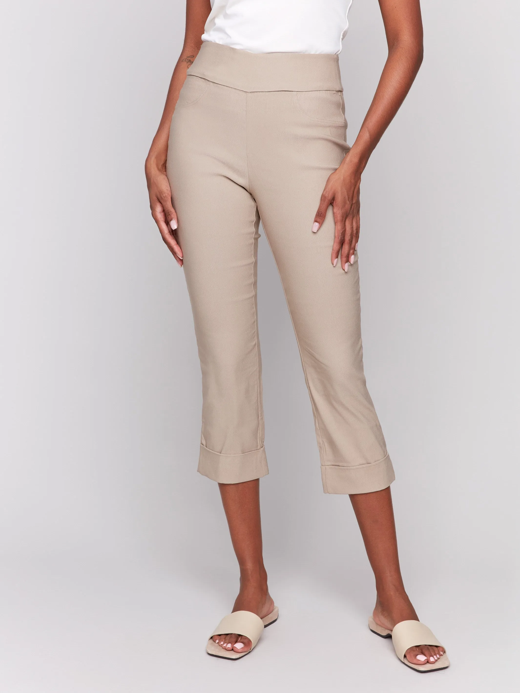 Stretch Pull-On Capri Pants - Greige Stretch Fit Wear Mesh Lined