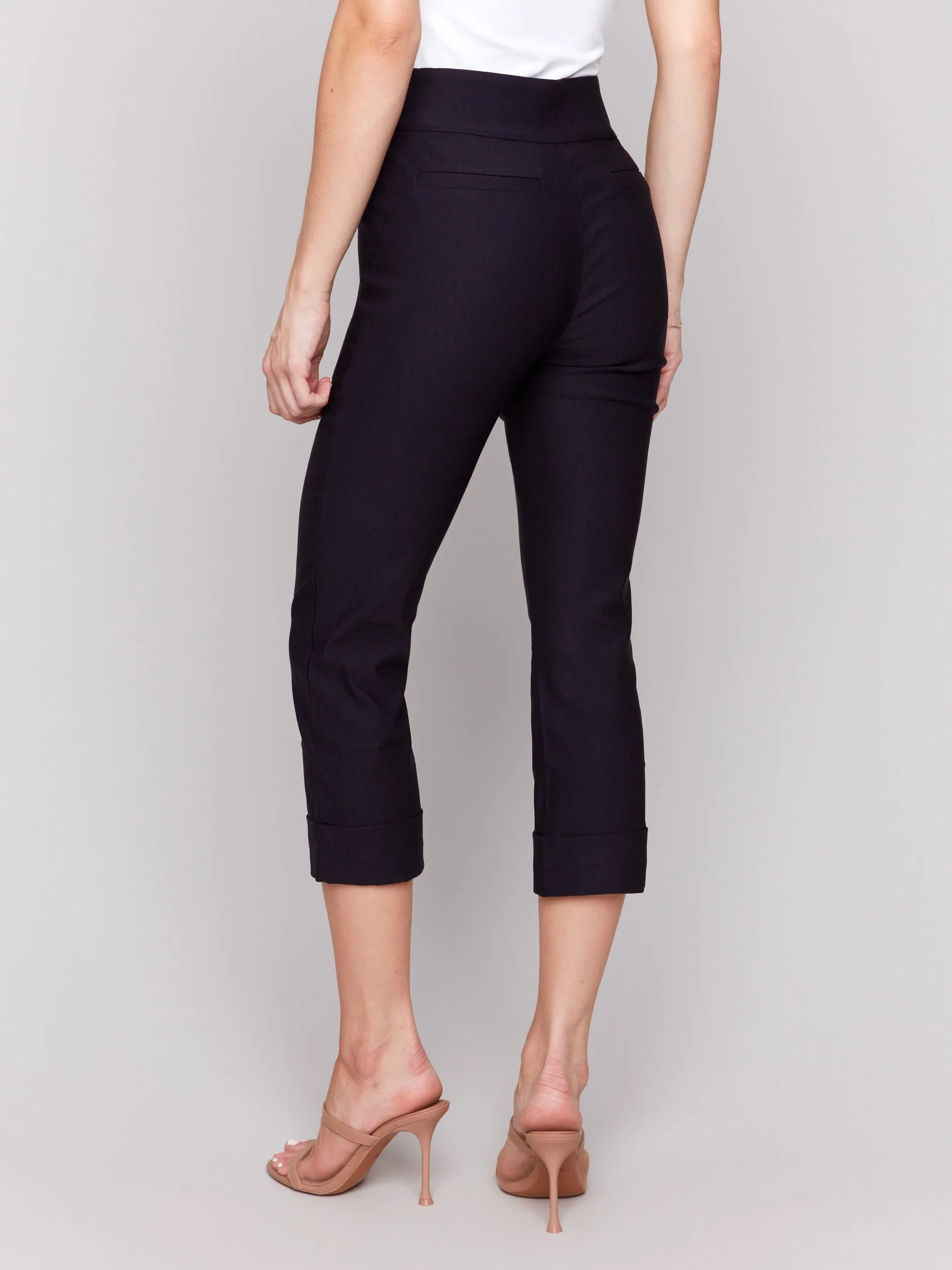 Stretch Pull-On Capri Pants - Navy Sleek Waist Breathable mesh lining