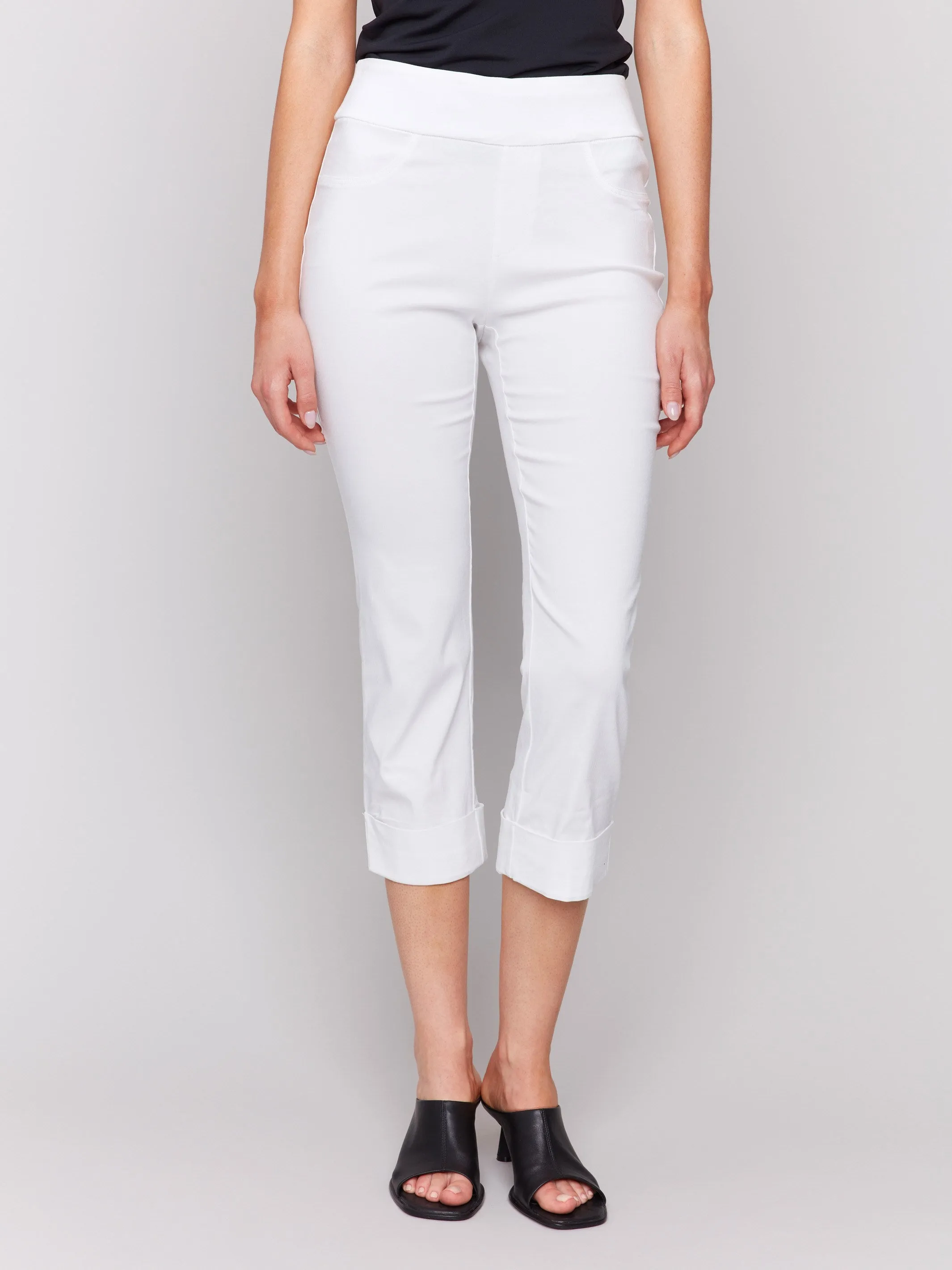 Soft Design Stretch Pull-On Capri Pants - White