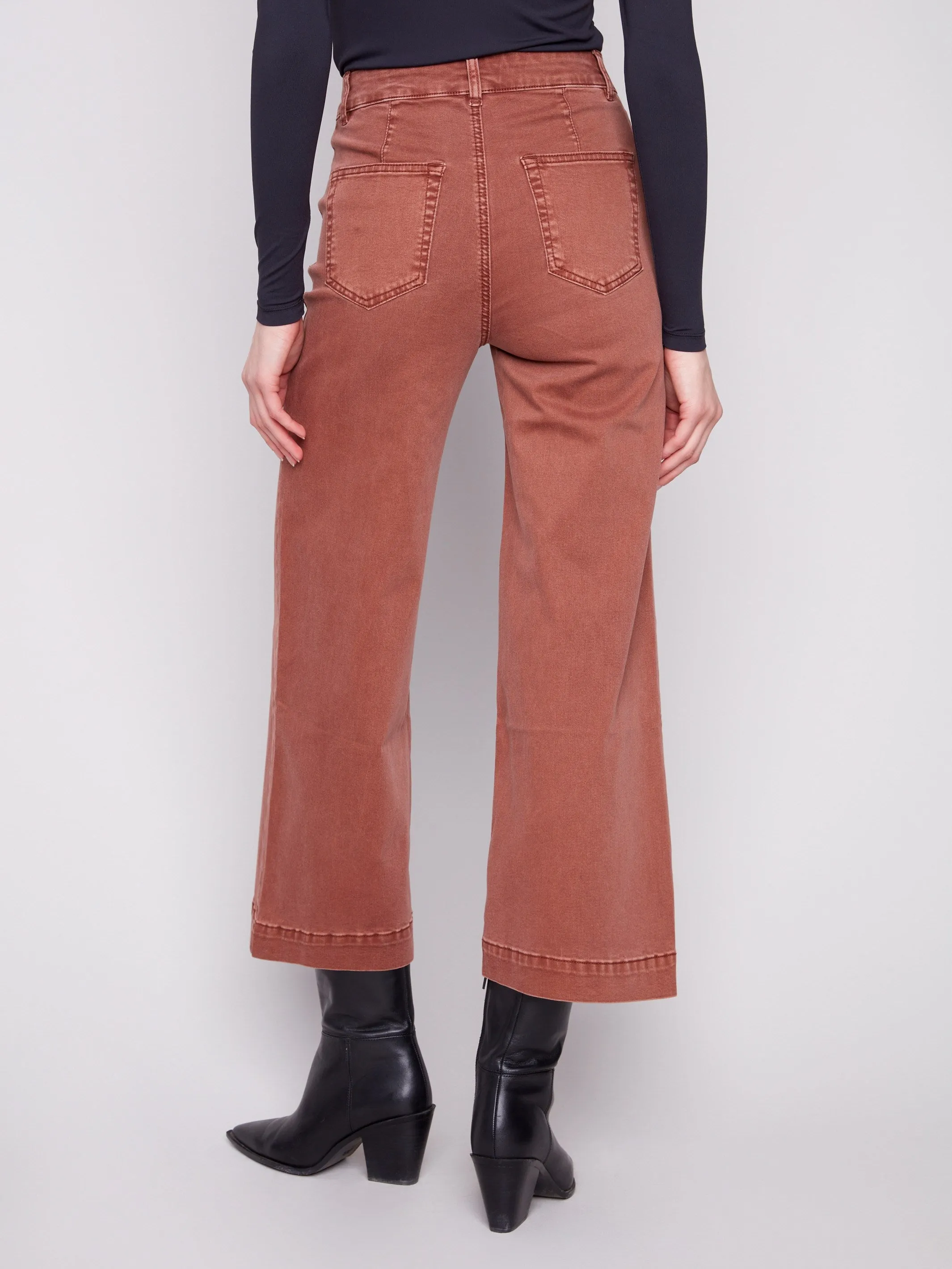 Patch Pocket Flare Twill Pants - Sepia Recycled Polyester Utility pocket