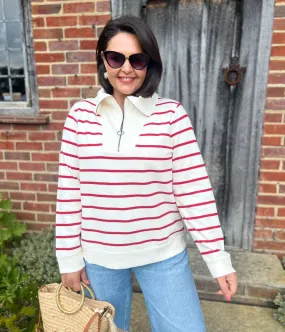 Ivory Striped Ex Seasalt Tideline Half Zip Sweatshirt Relaxed Tank