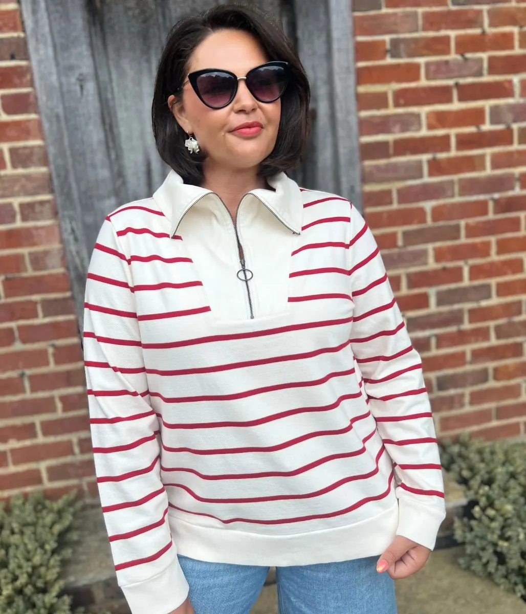 Ivory Striped Ex Seasalt Tideline Half Zip Sweatshirt Loose cut Soft Sweater
