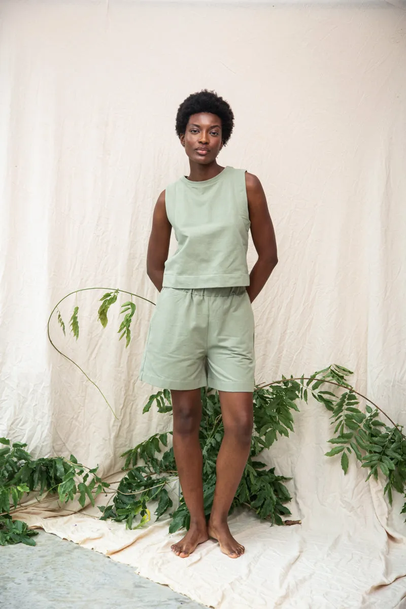Contoured Panel Design Easy Stretch Sylvia Organic Cotton Felpe Short in Pistachio