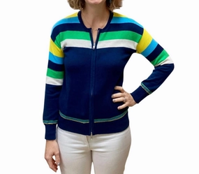 Breathable Open Weave Breathable Comfort Stripe Long Sleeve Cardigan In Turquoise